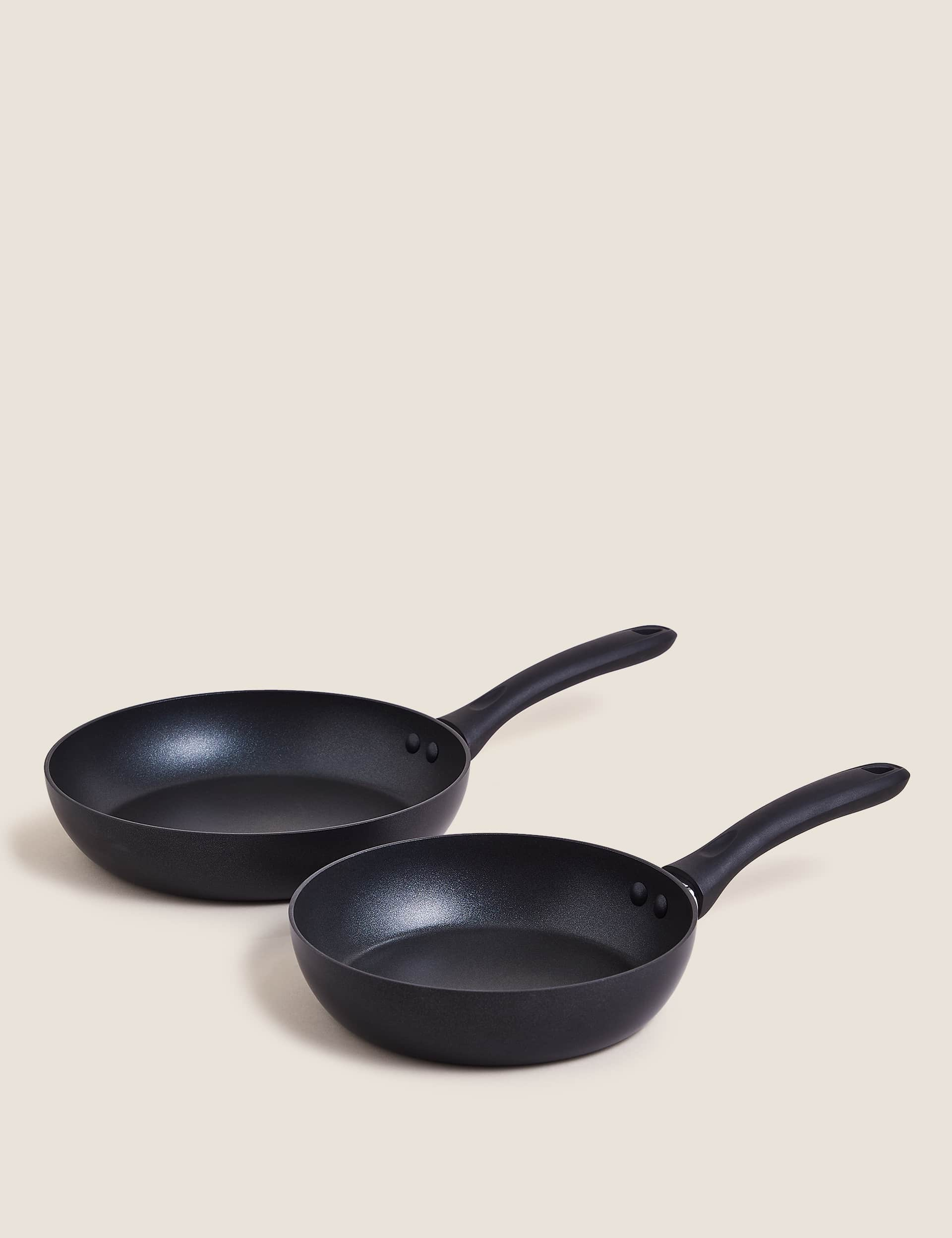 M&S 2 Piece Black Aluminium Non-Stick Frying Pan Set, Black