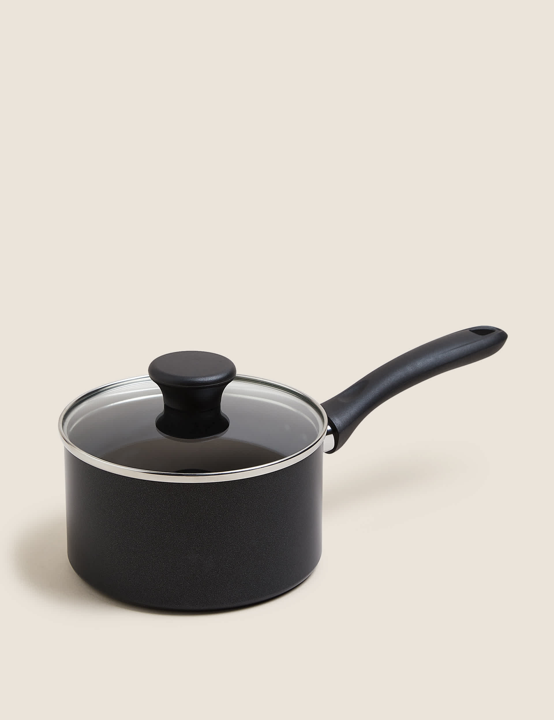 M&S Black Aluminium 16cm Non-Stick Saucepan, Black