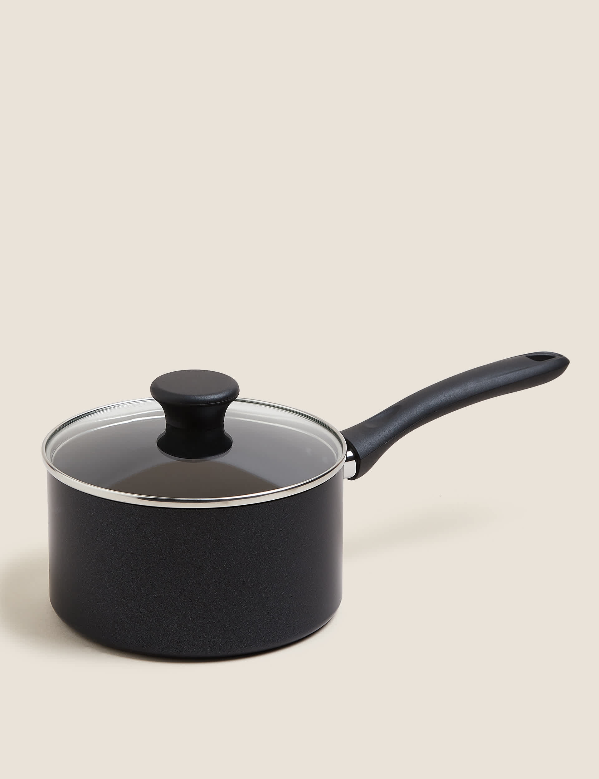 M&S Black Aluminium 18cm Non-Stick Saucepan  Black