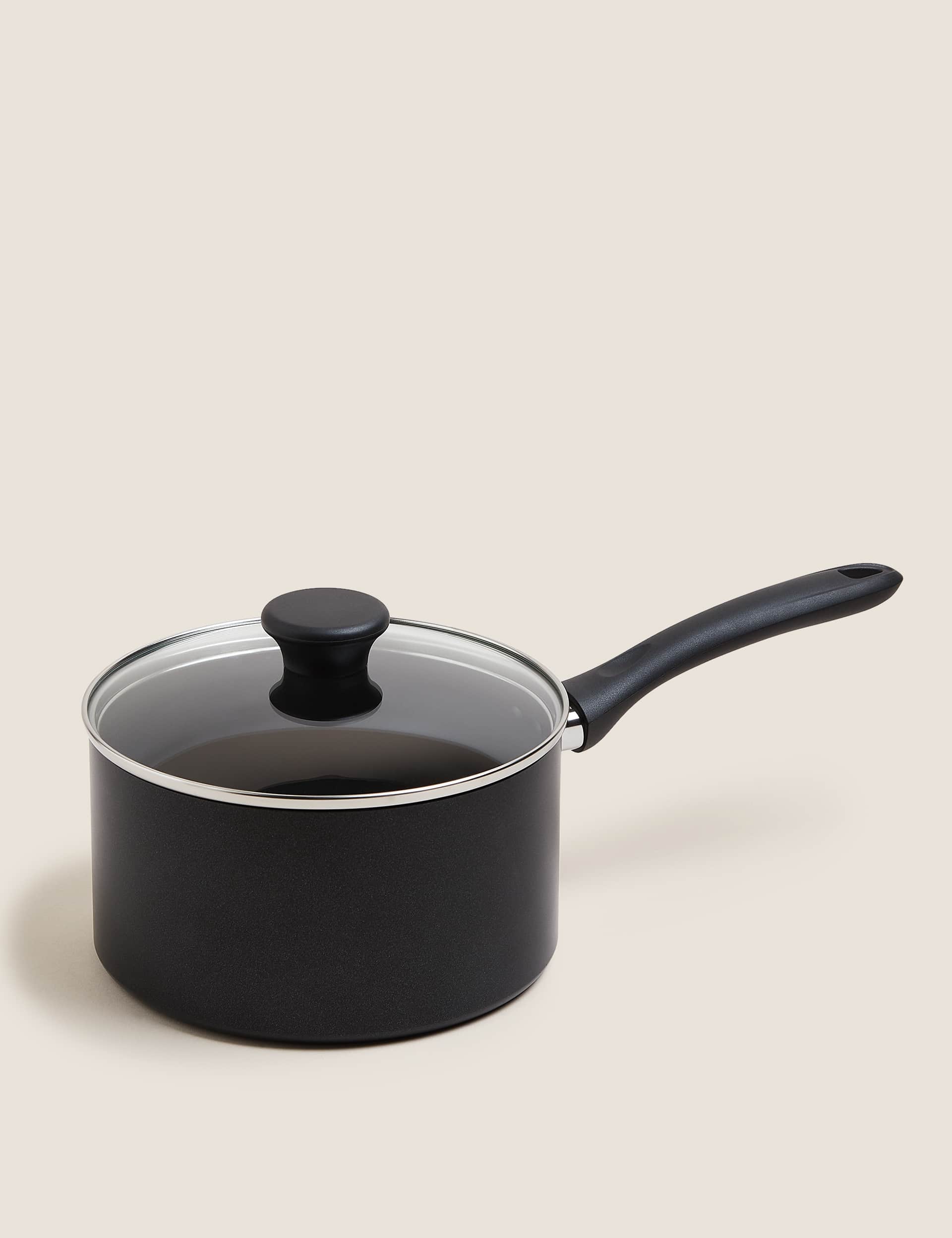 M&S Black Aluminium 20cm Non-Stick Saucepan  Black