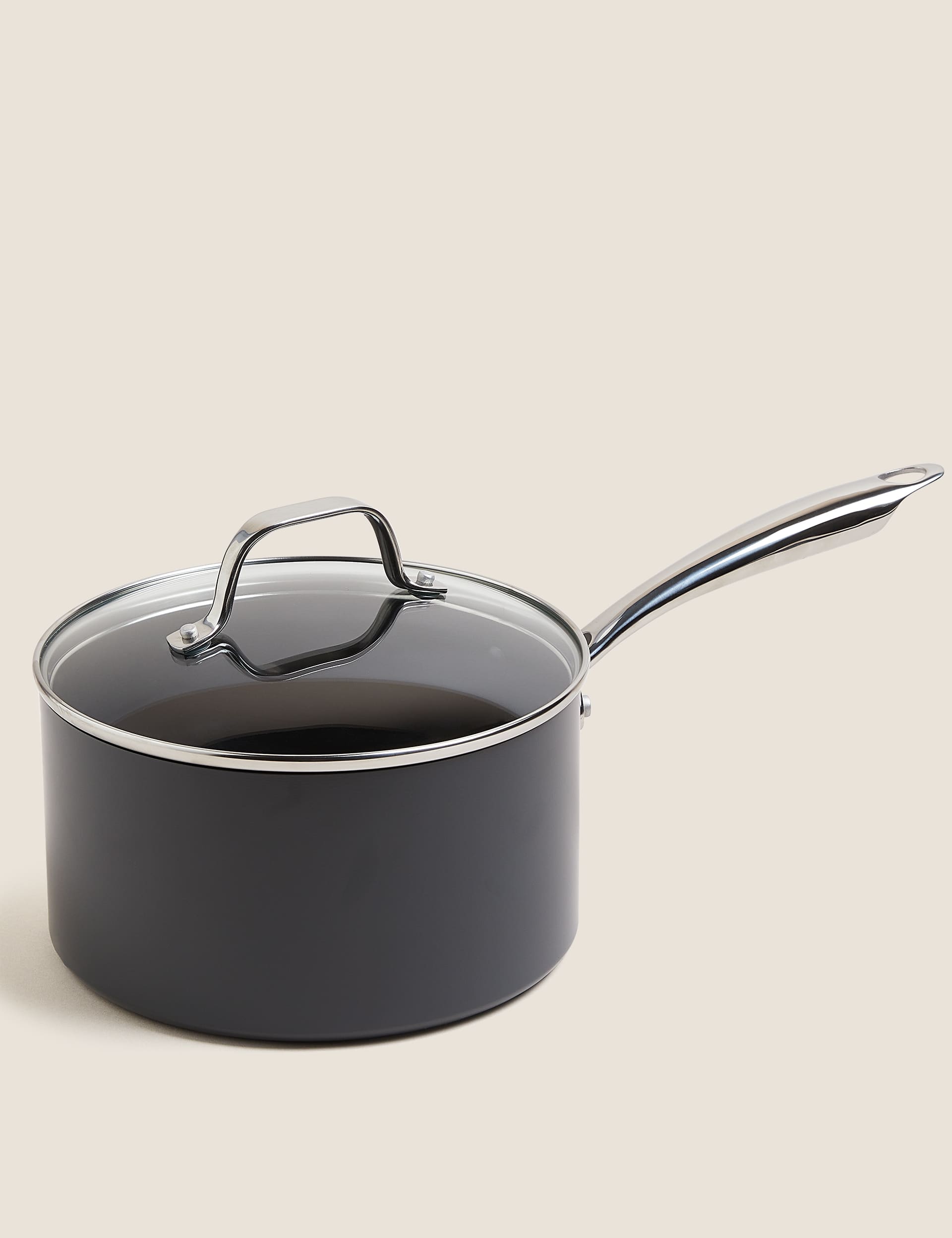 M&S Chef Hard Anodised 20cm Saucepan - Black Mix, Black Mix