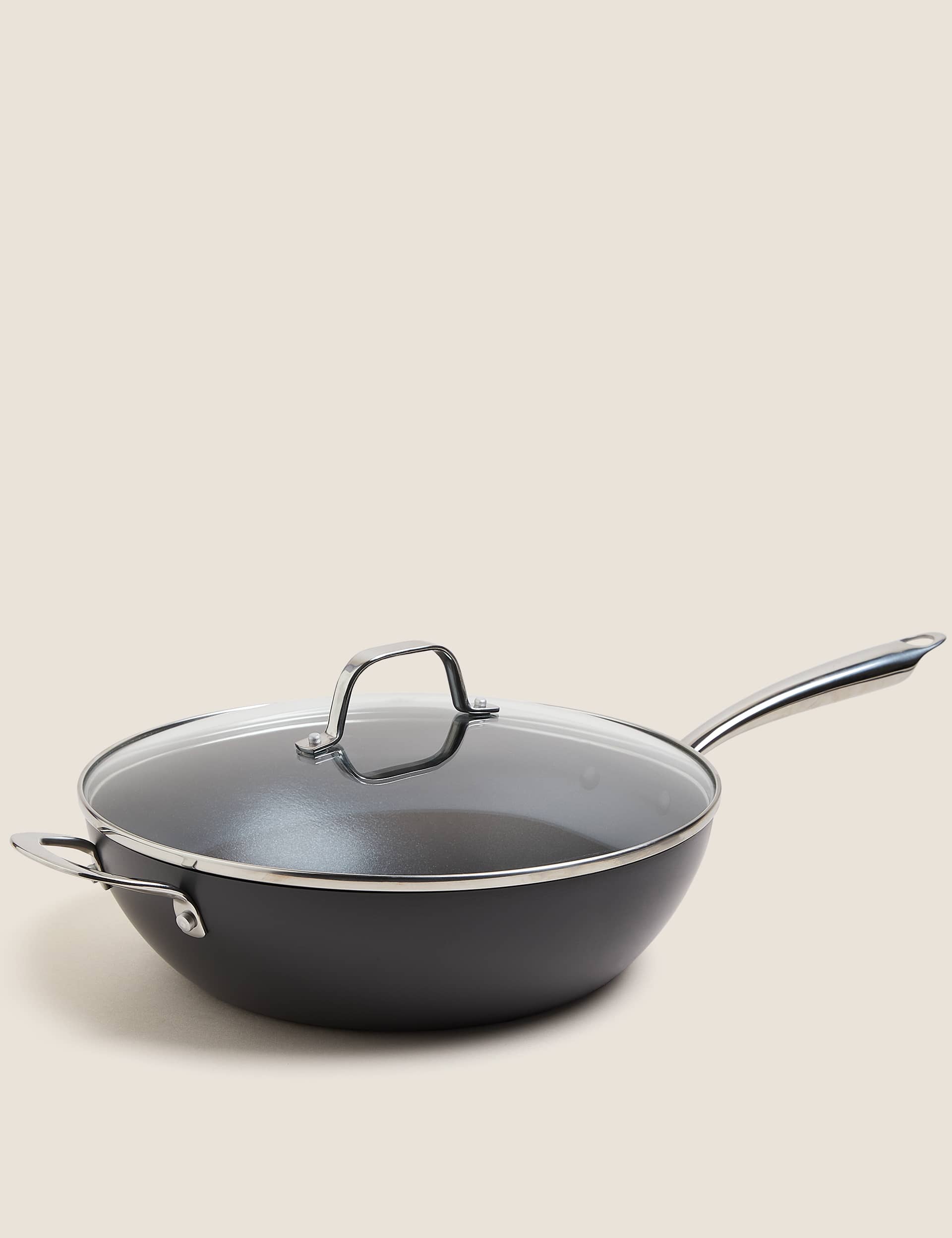 M&S Chef Hard Anodised 30cm Large Wok - Black Mix, Black Mix