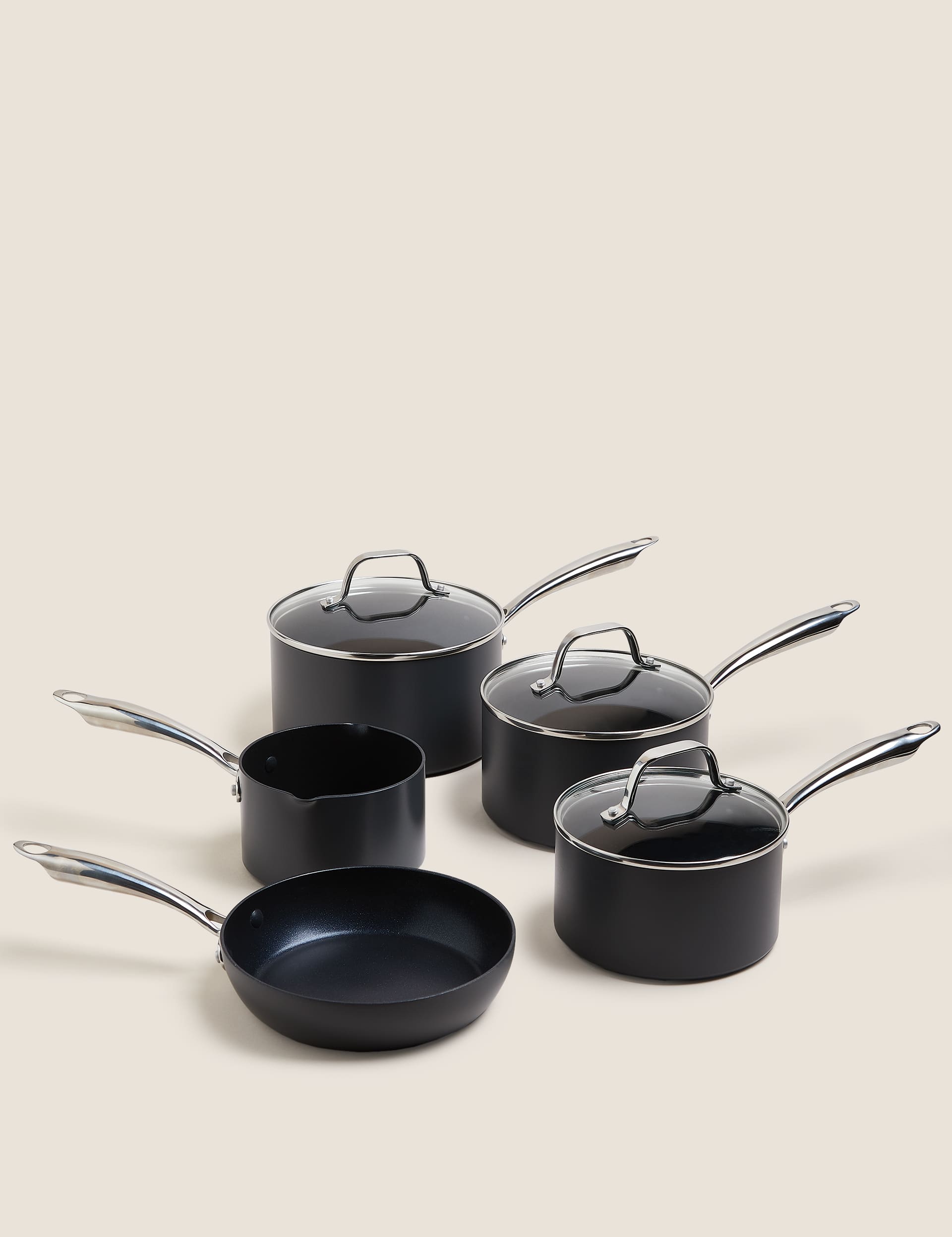 M&S Chef 5 Piece Hard Anodised Pan Set - Black Mix, Black Mix