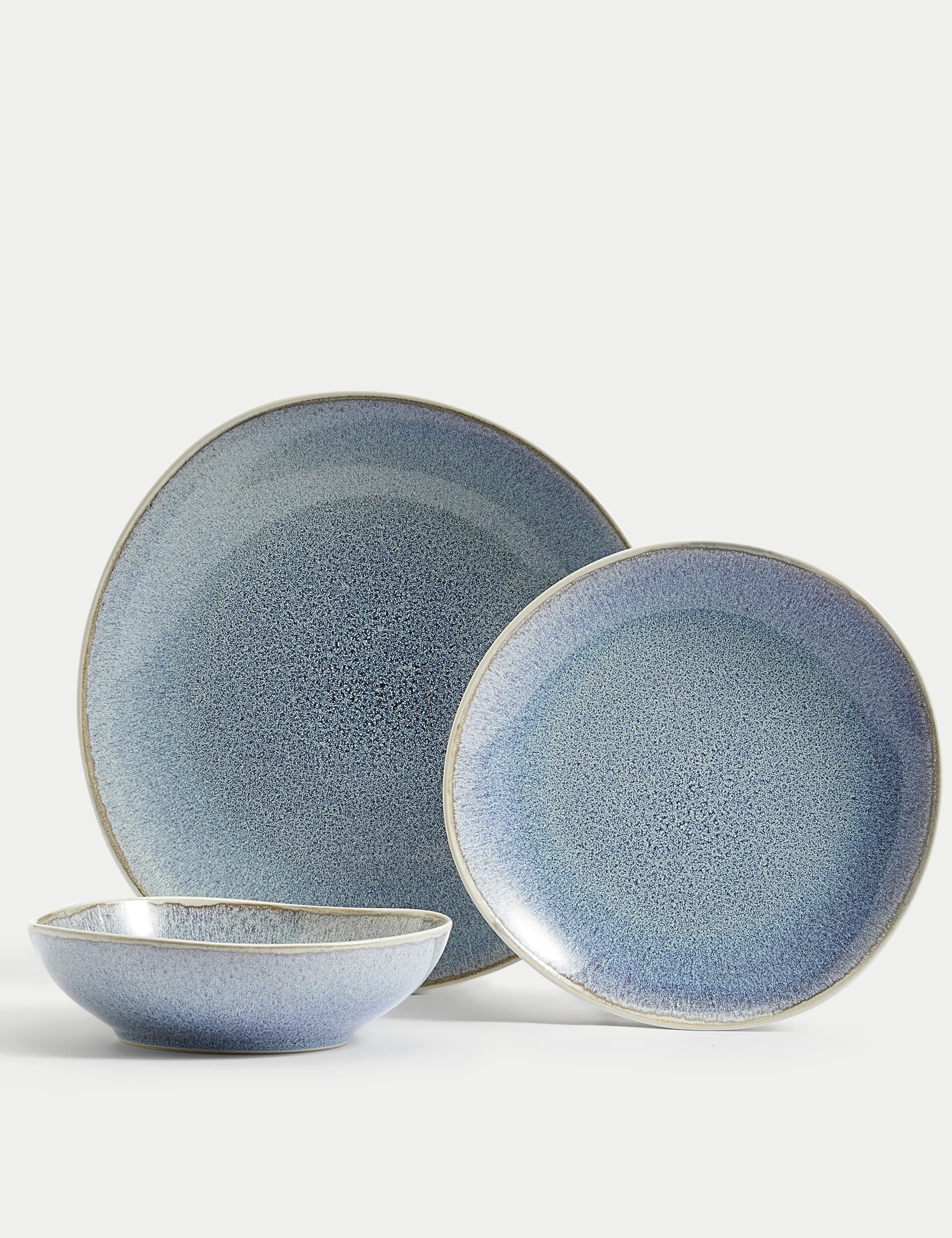 M&S 12 Piece Argo Dinner Set - Blue, Blue,Natural