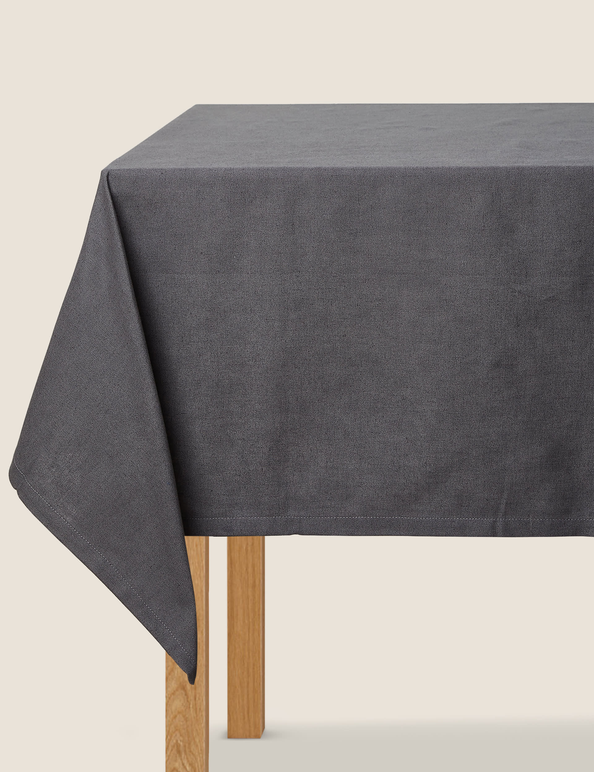 M&S Cotton with Linen Tablecloth - Grey, White Mix,Grey,Natural