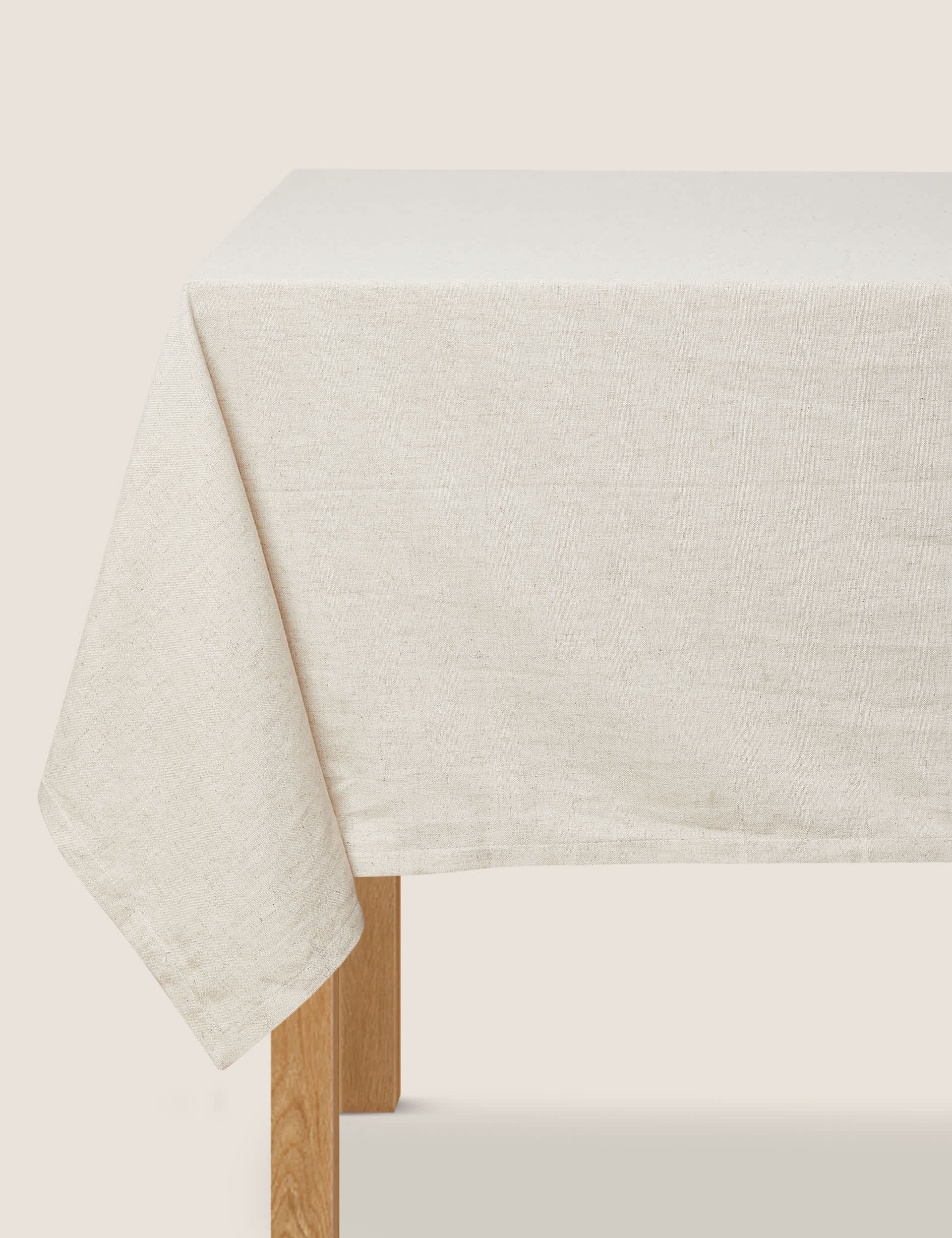 M&S Cotton with Linen Tablecloth - Natural, Natural,Burnt Orange,White Mix,Grey