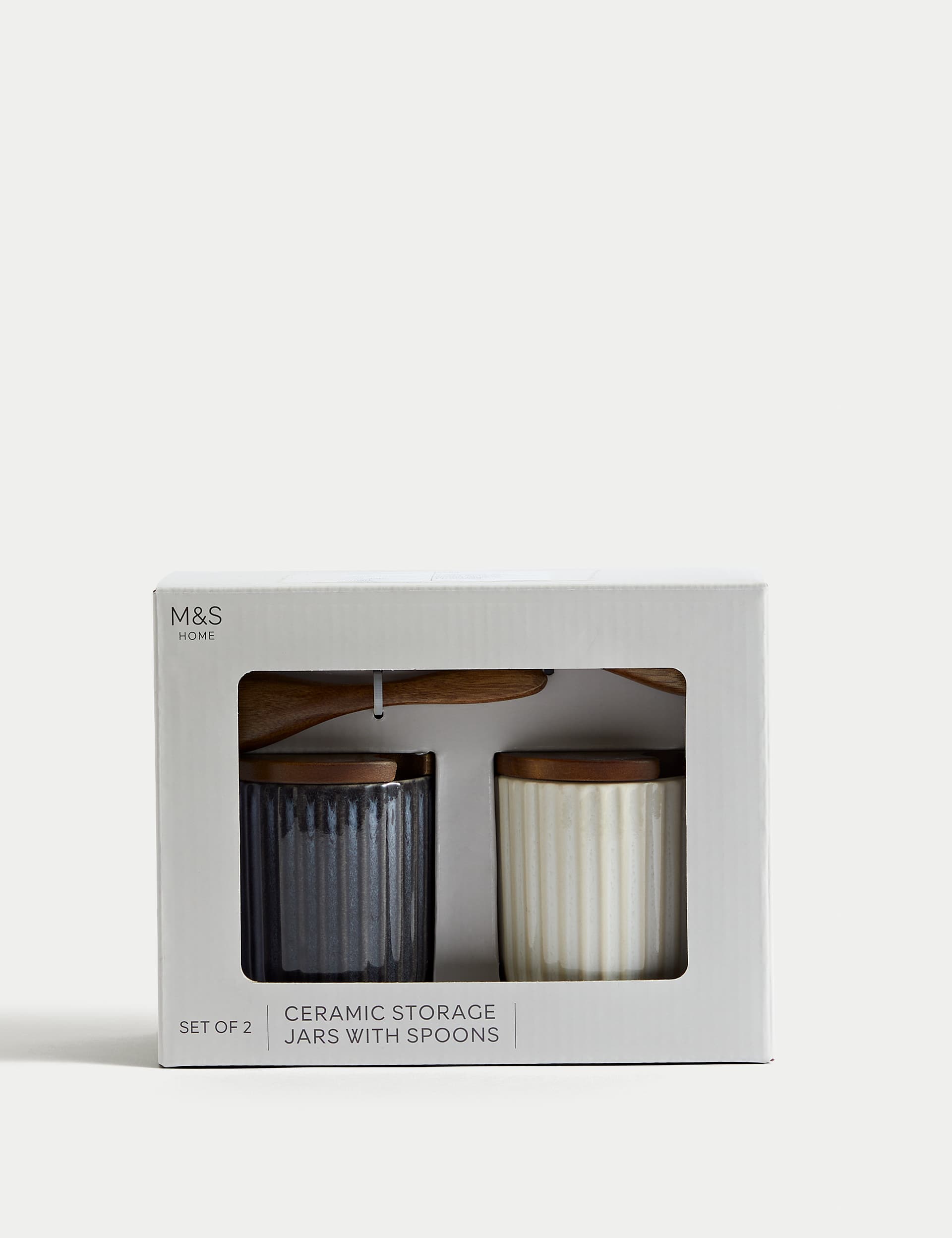 M&S Collection Set of 2 Ribbed Storage Jars with Spoons - Multi, Multi