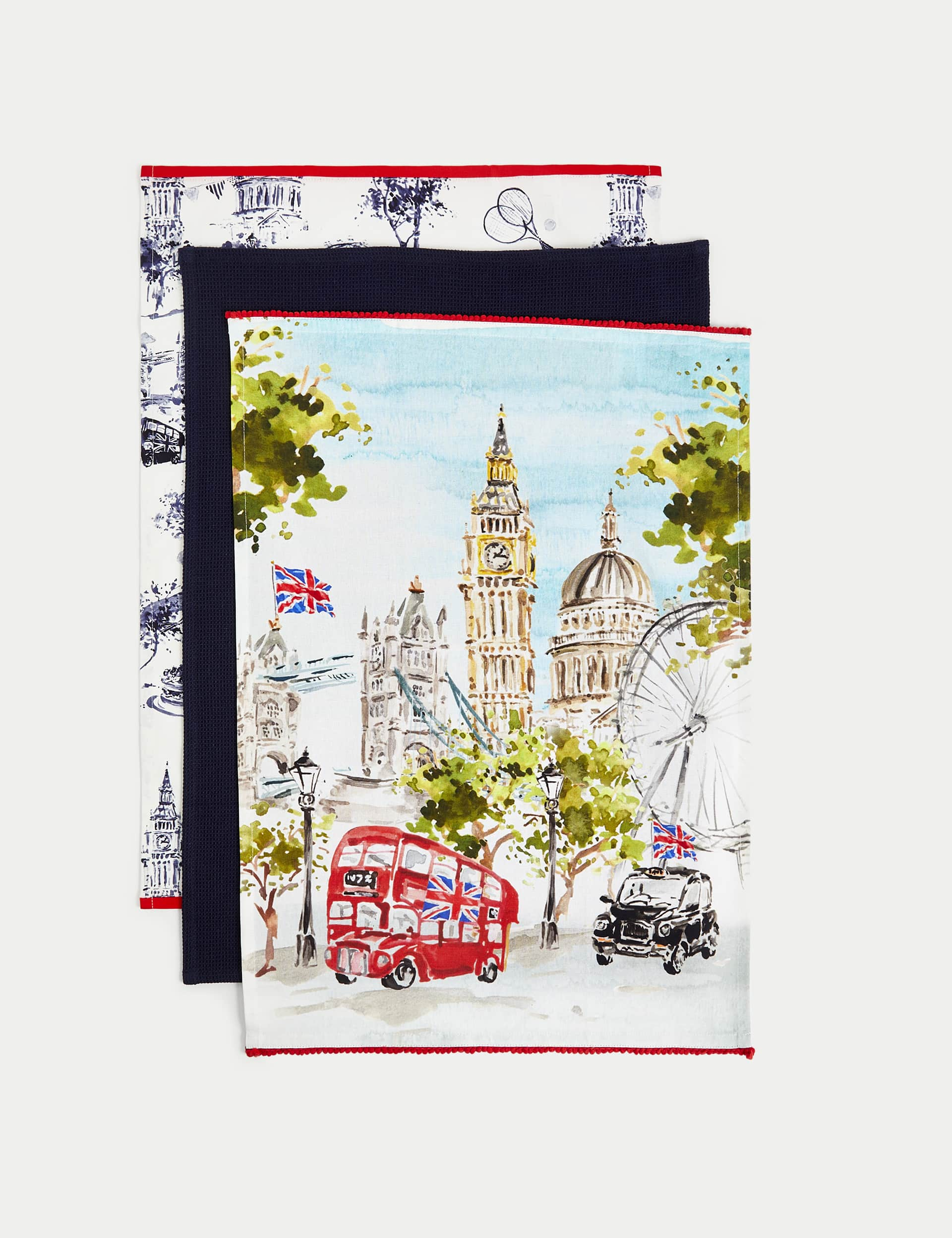 M&S Set of 3 London Tea Towels - Multi, Multi