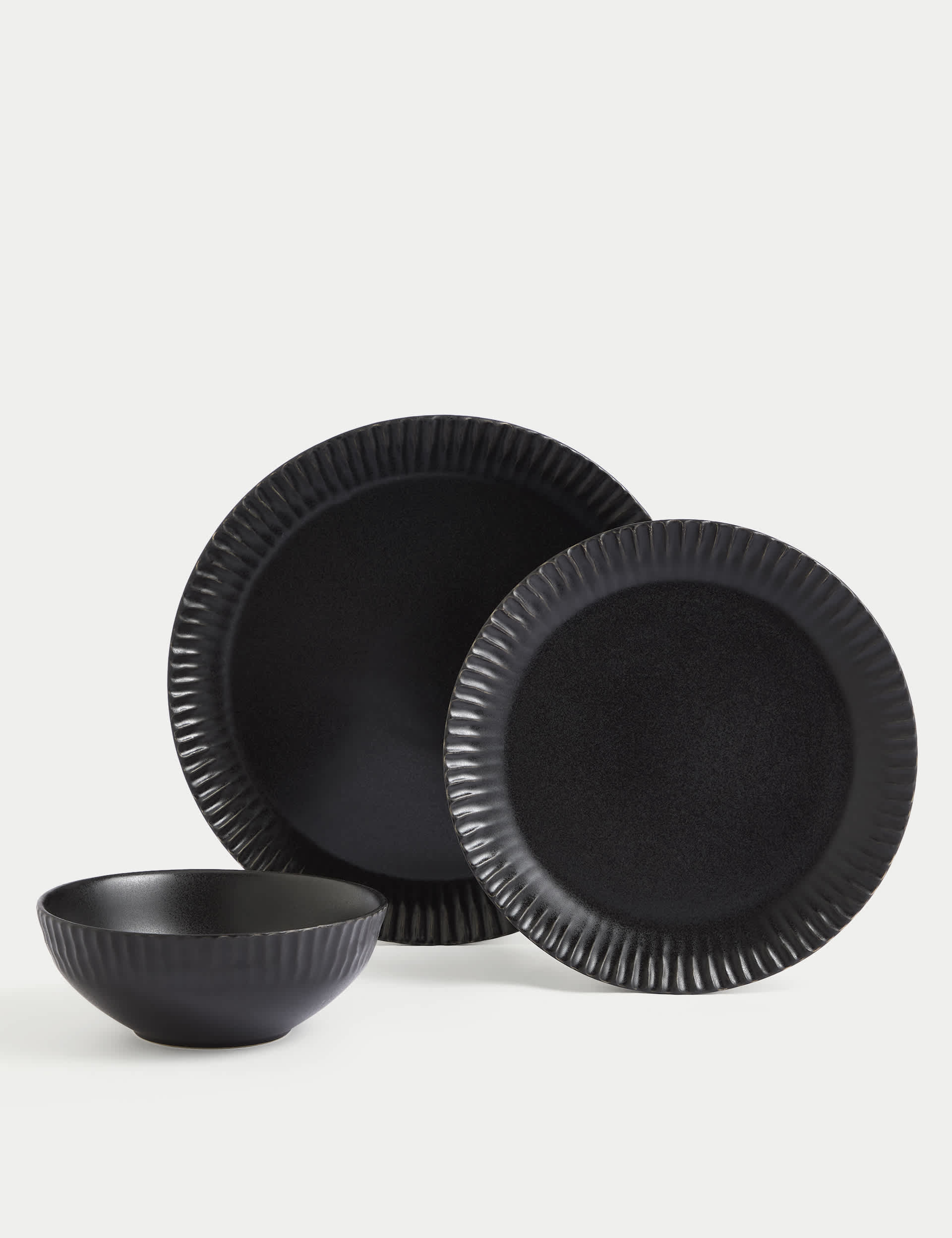 M&S 12 Piece Textured Edge Dinner Set - Black, Black