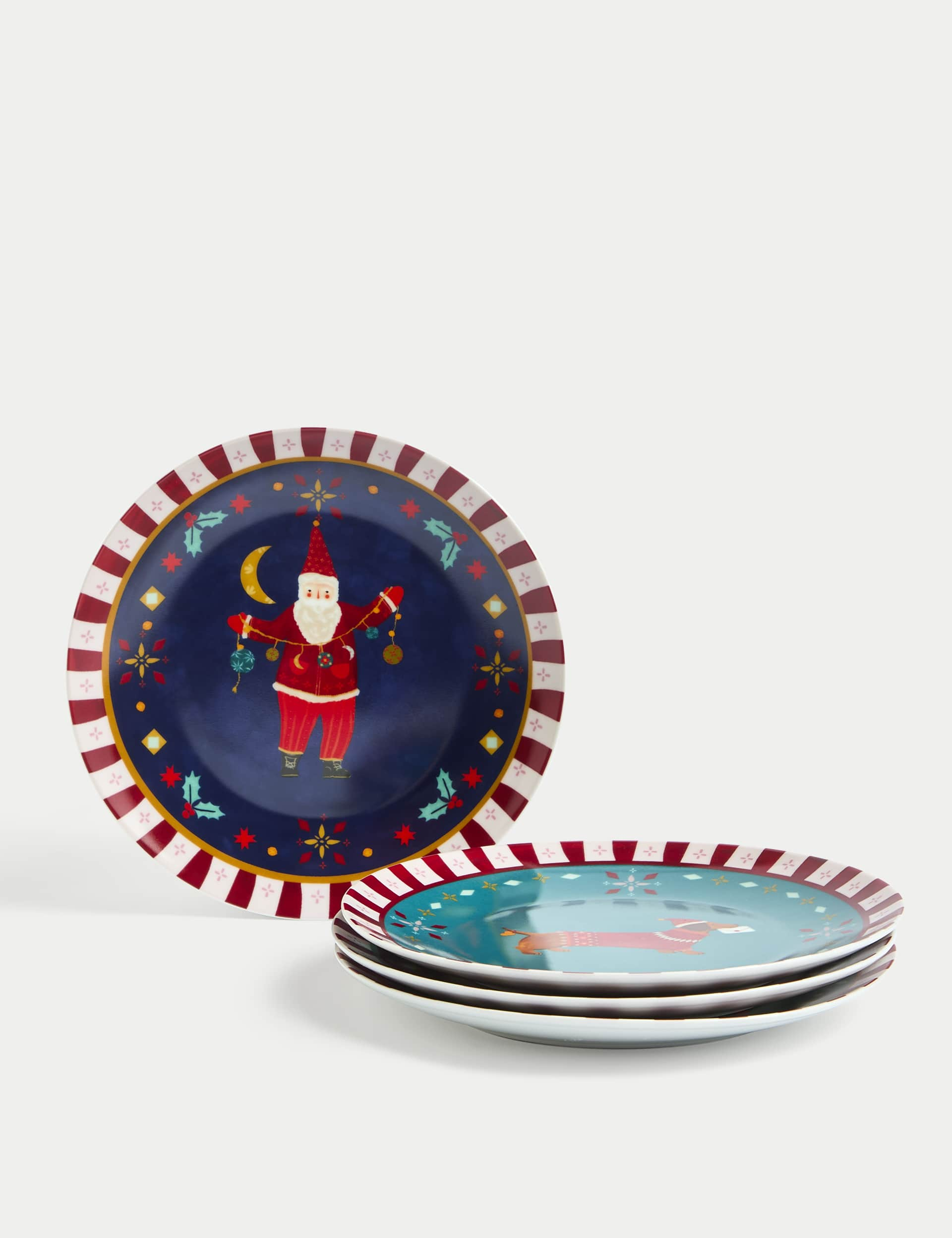 M&S Set of 4 Christmas Side Plates - Multi, Multi