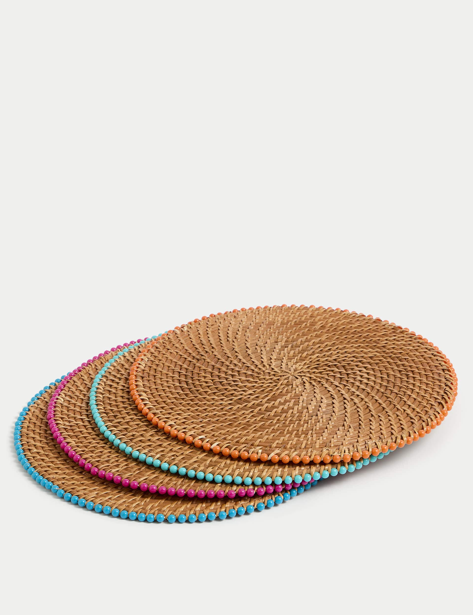 M&S Set of 4 Rattan Beaded Placemats - Multi, Multi