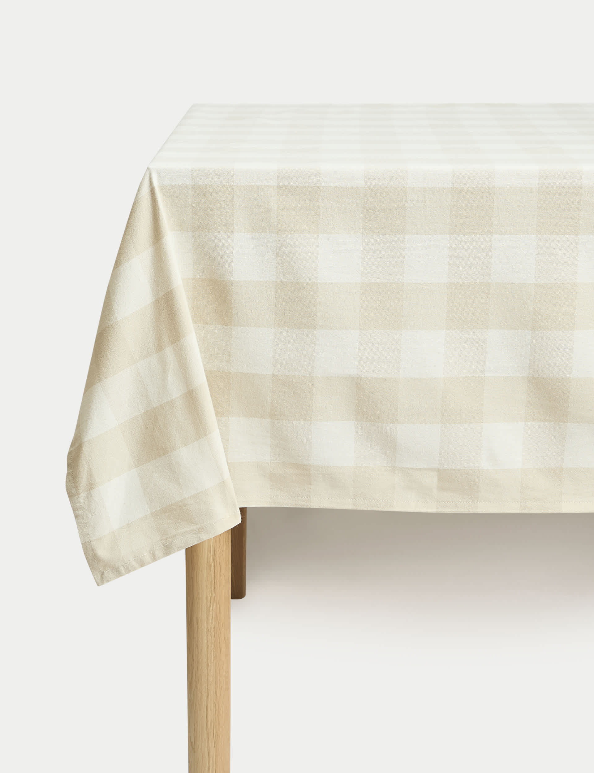 M&S Collection Pure Cotton Gingham Tablecloth - Natural, Natural