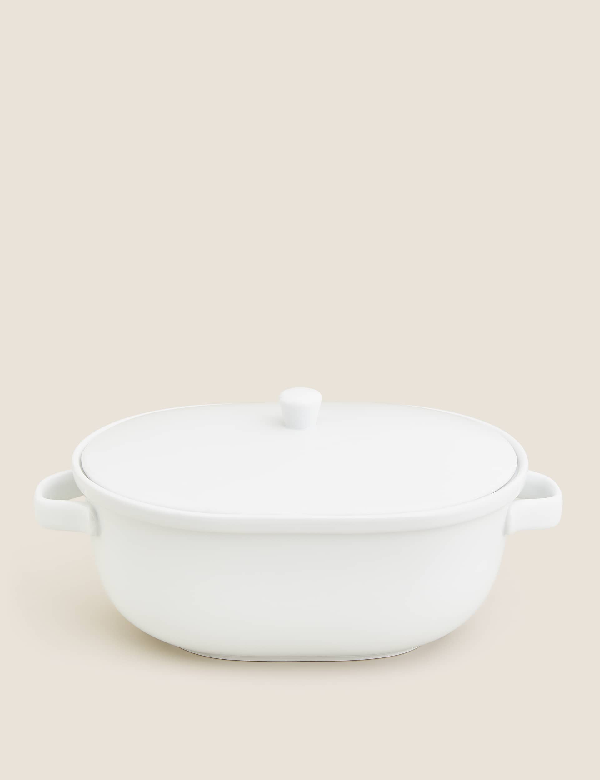 M&S Ceramic Casserole Dish - White, White