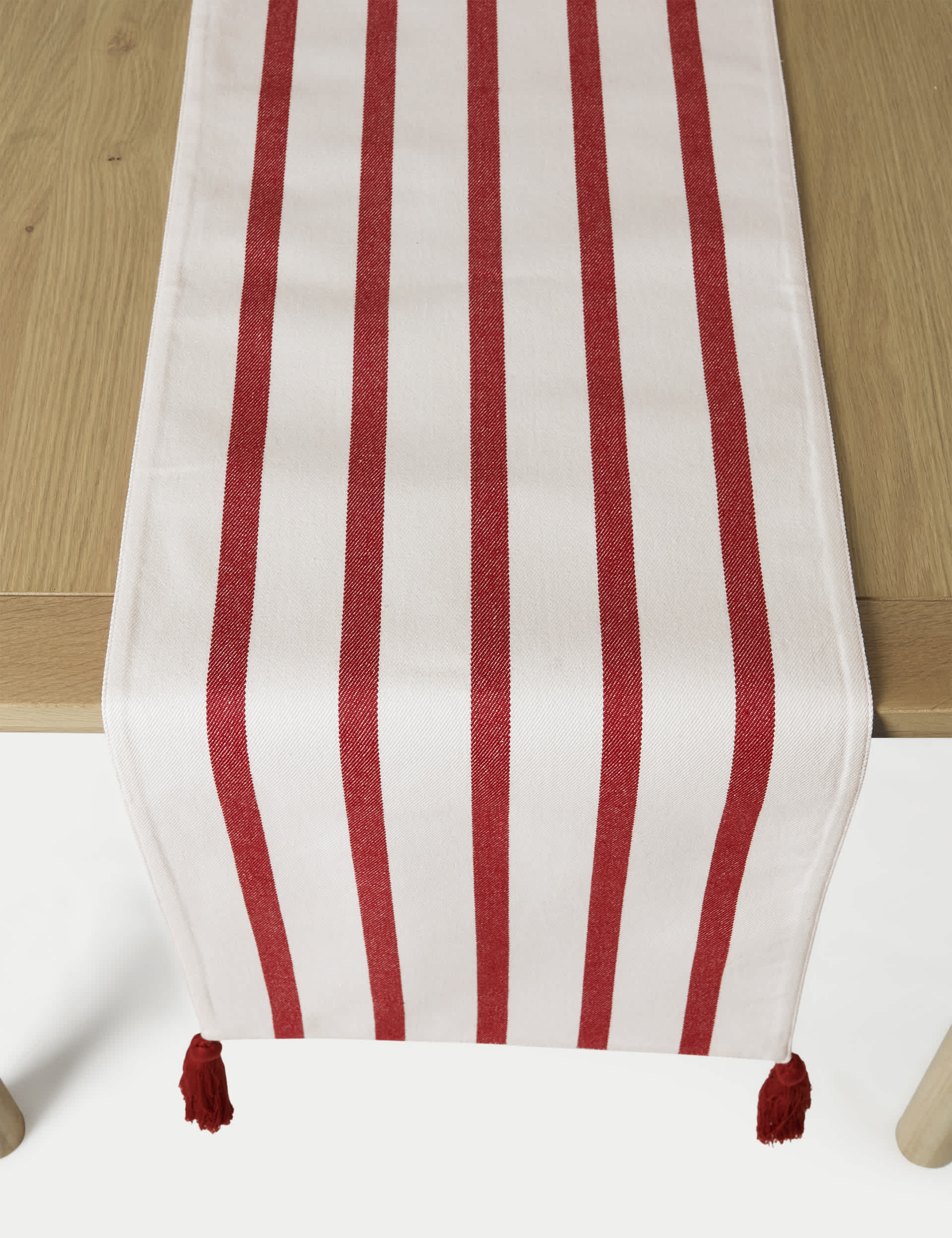 M&S Pure Cotton Striped Table Runner - Red Mix, Red Mix