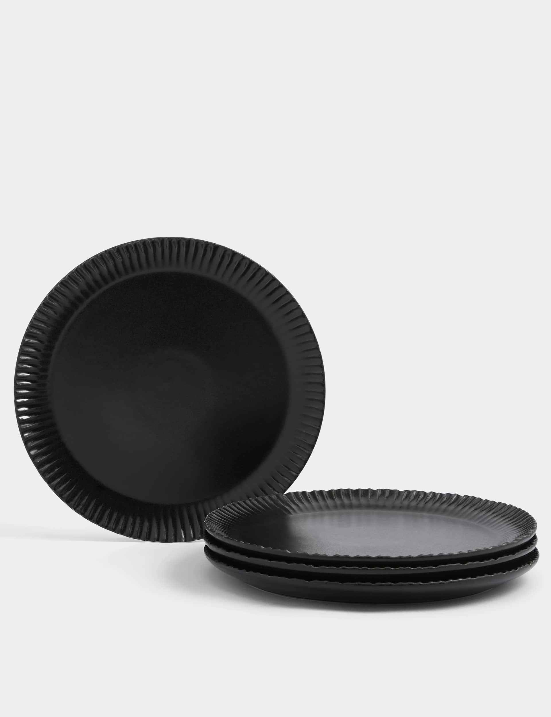 M&S Set of 4 Textured Dinner Plates - Black, Black