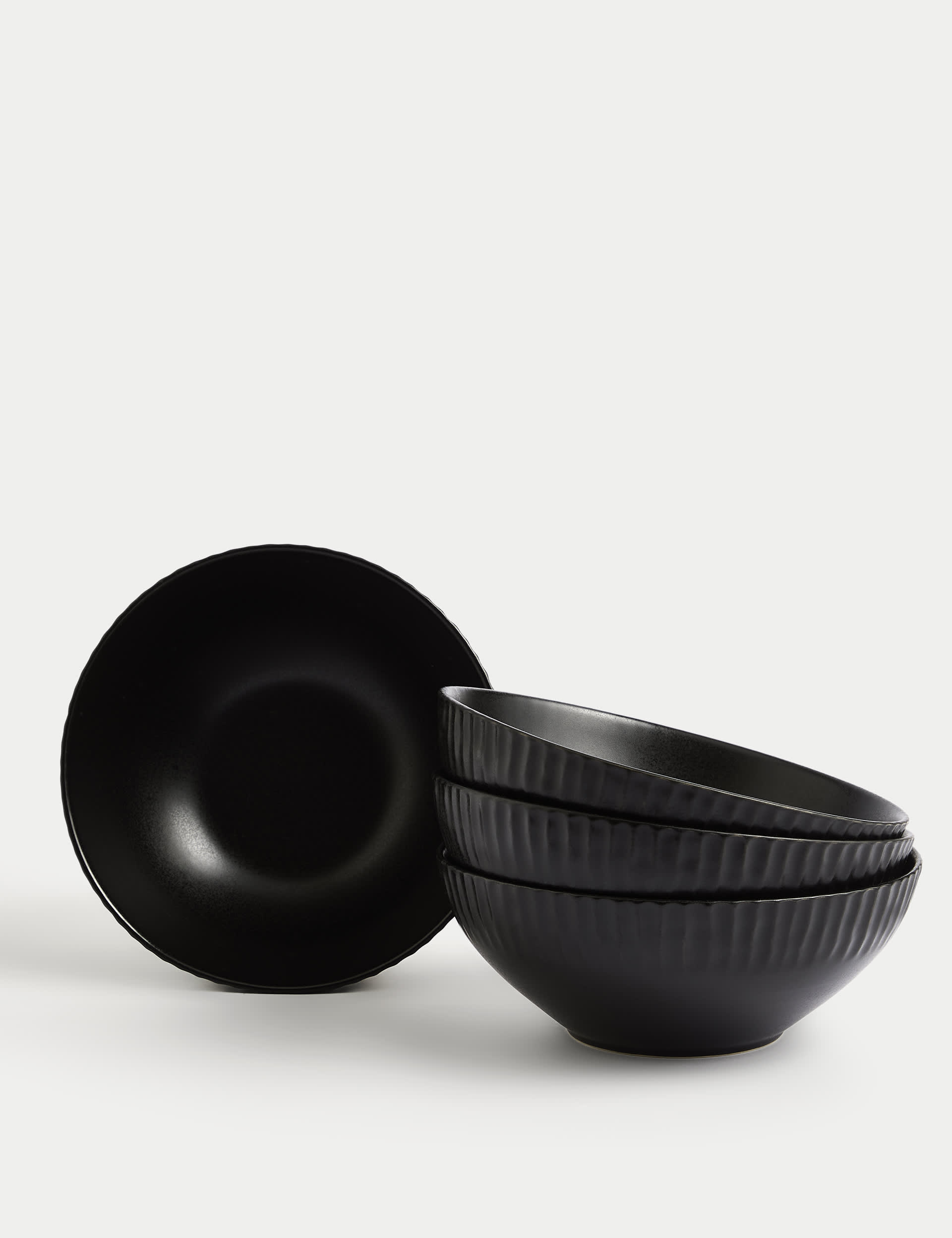 M&S Set of 4 Textured Edge Pasta Bowls - Black, Black