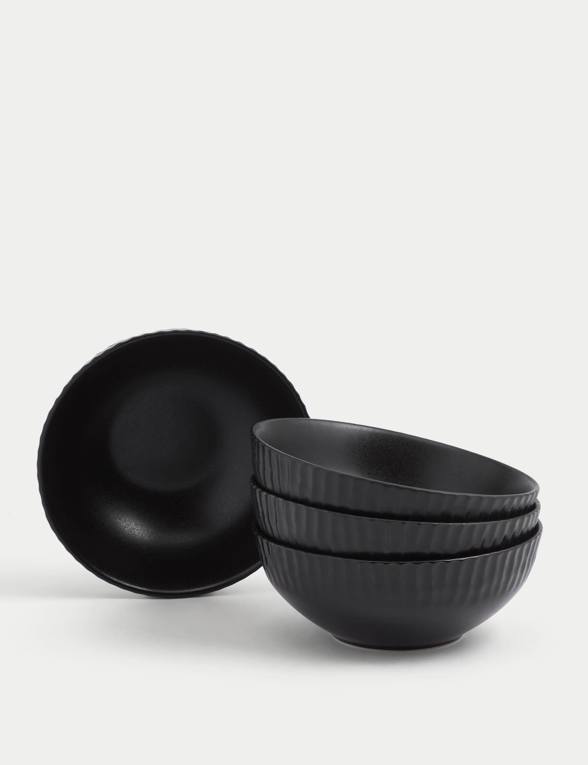 M&S Set of 4 Textured Cereal Bowls - Black, Black