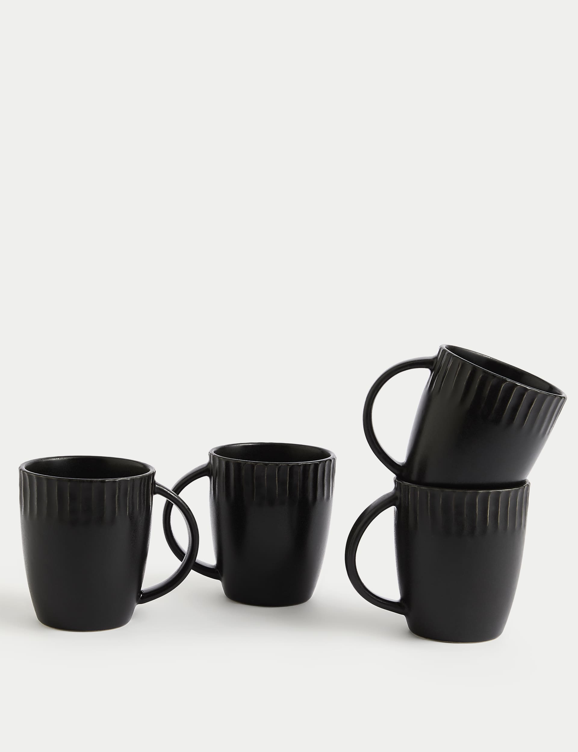 M&S Set of 4 Textured Edge Mugs - Black, Black