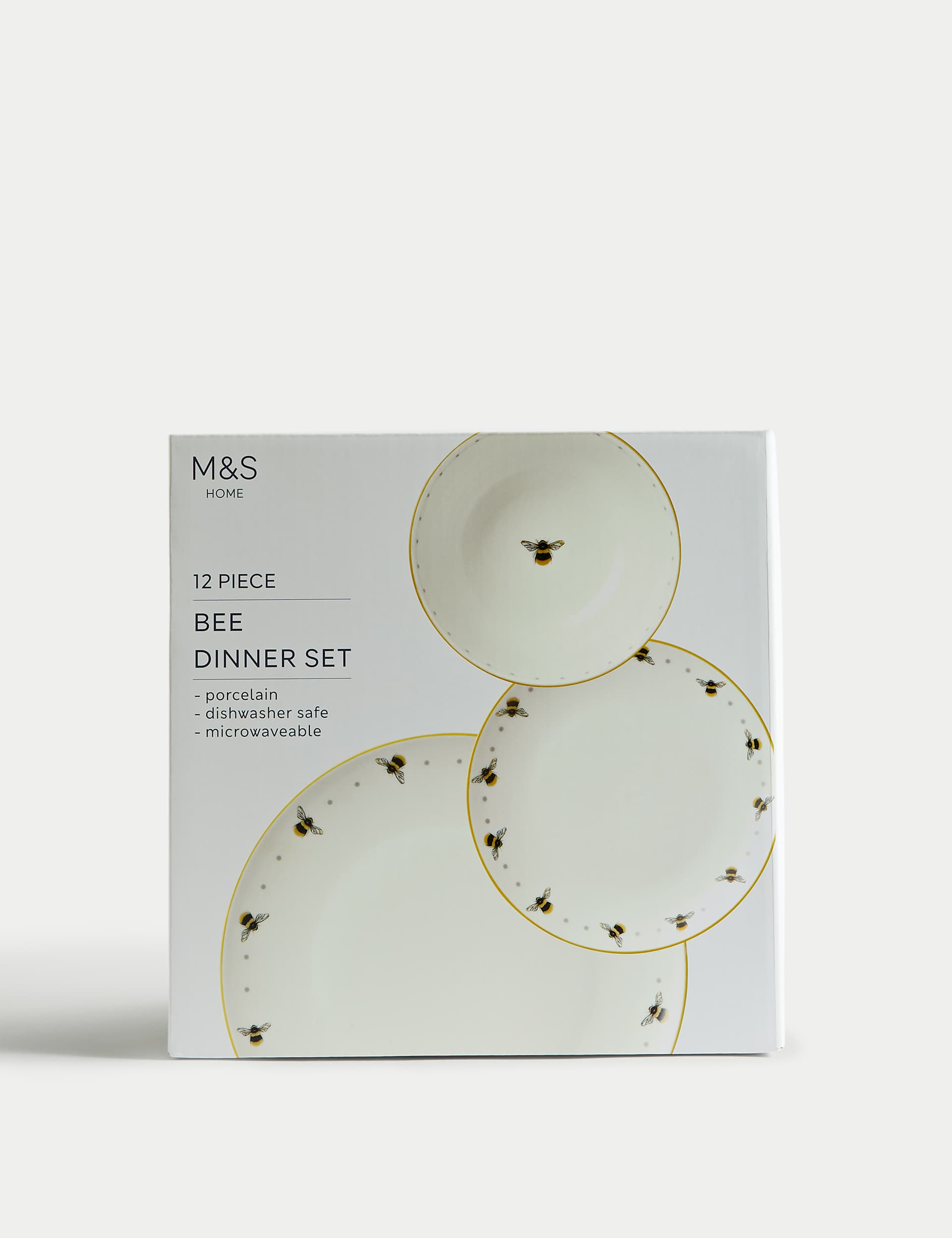 M&S Collection 12 Piece Bee Dinner Set - Yellow, Yellow