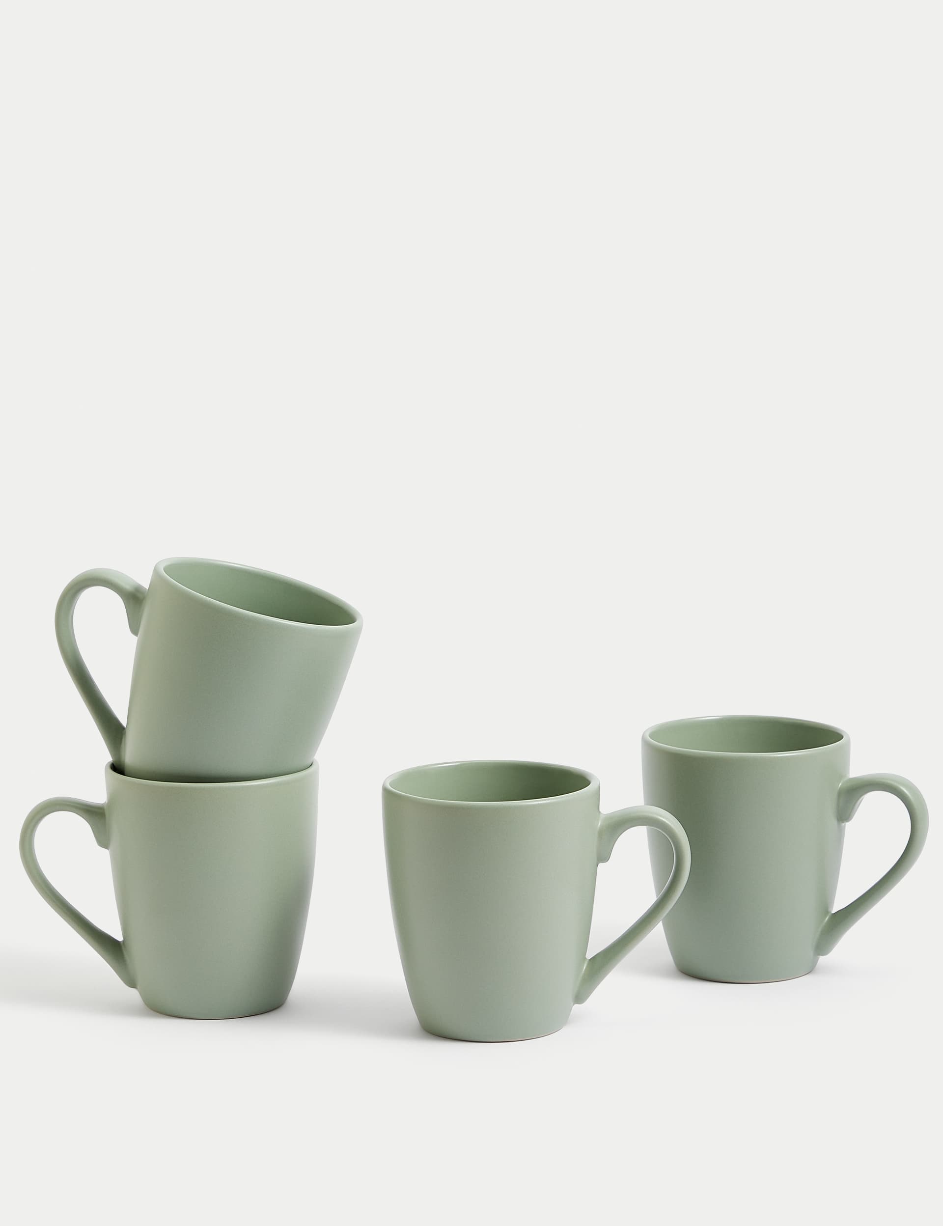 M&S Set of 4 Everyday Stoneware Mugs - Sage, Sage