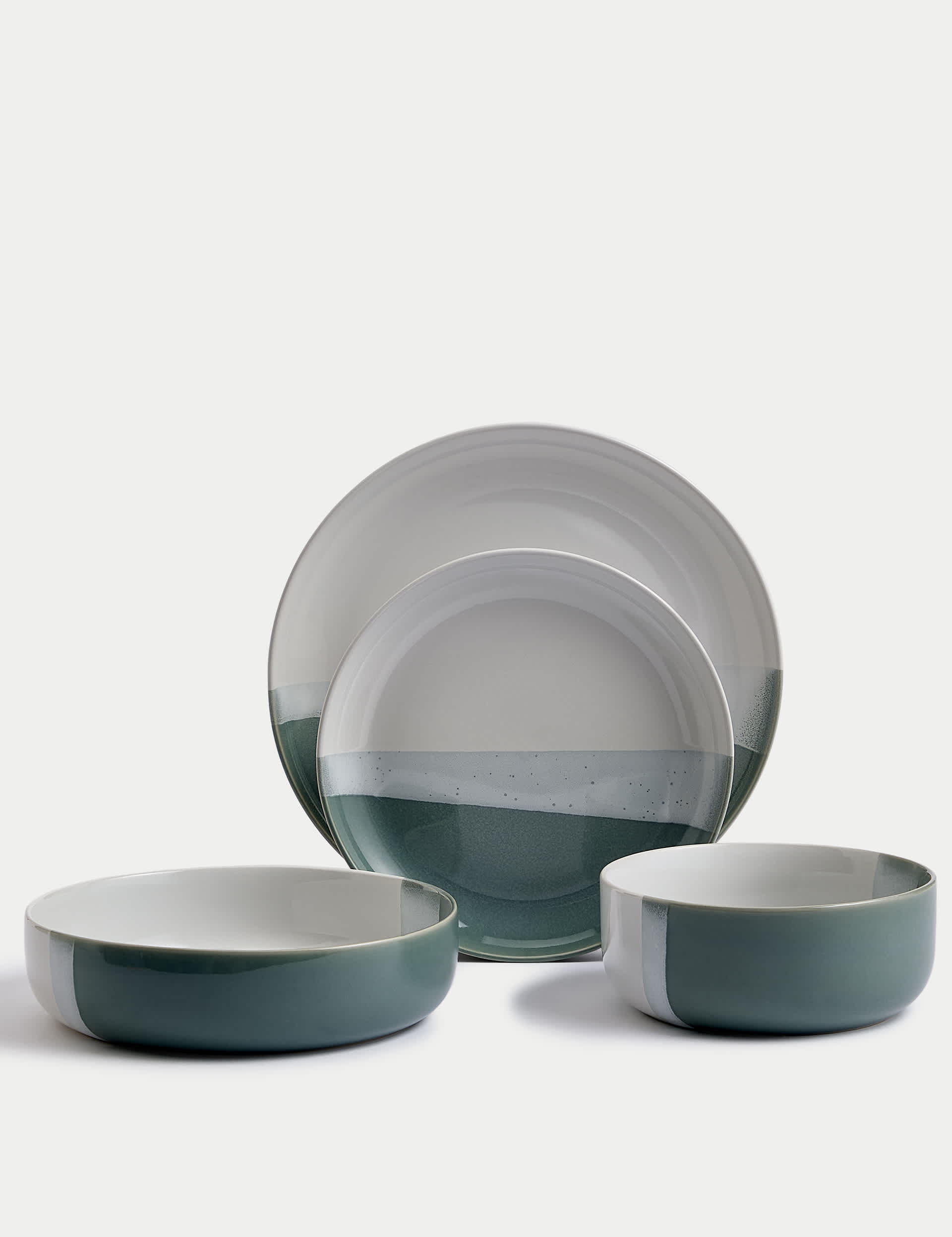 M&S 16 Piece Dipped Reactive Glaze Dinner Set - Blue, Blue