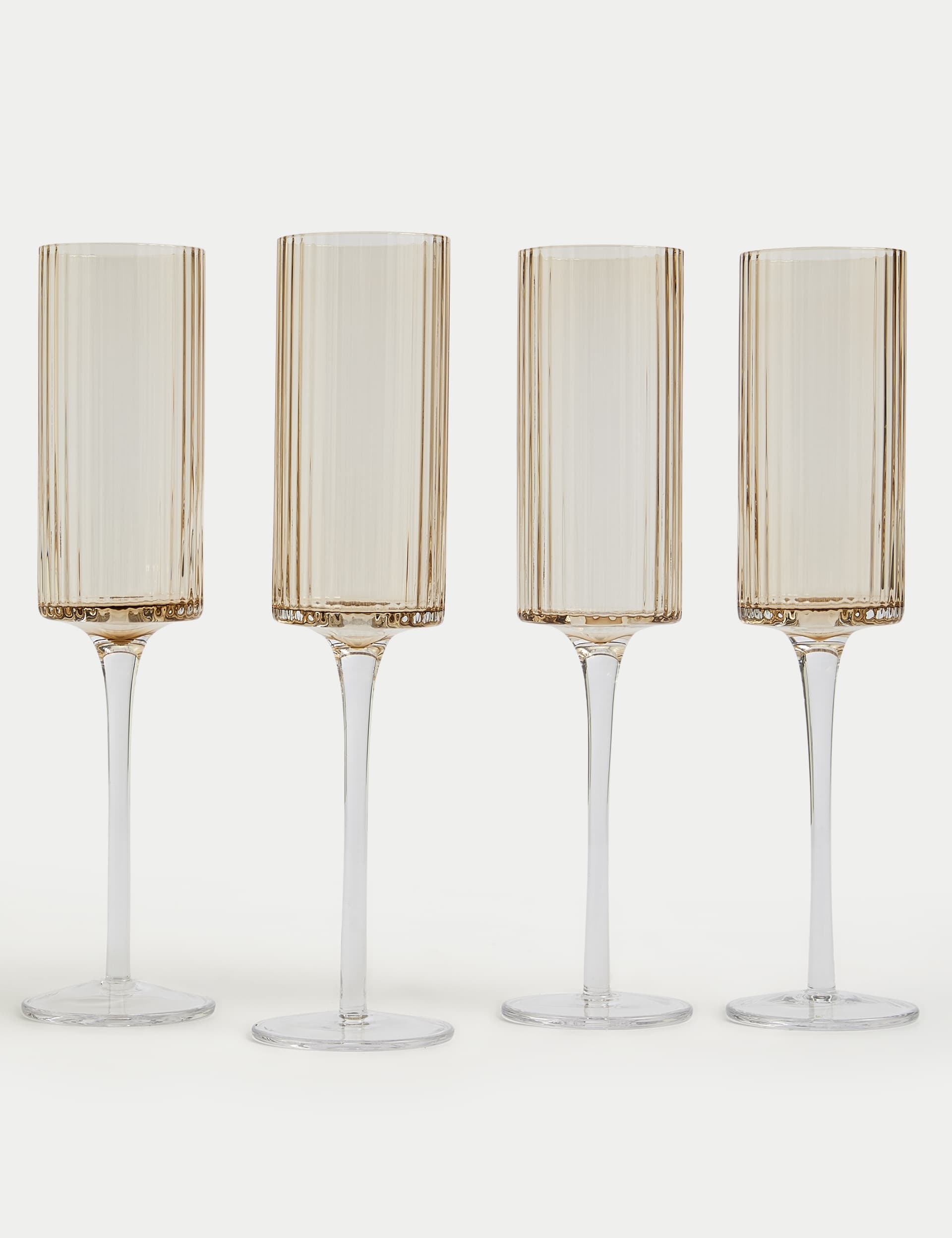 M&S Set of 4 Handmade Celine Champagne Flutes - Amber, Grey,Amber