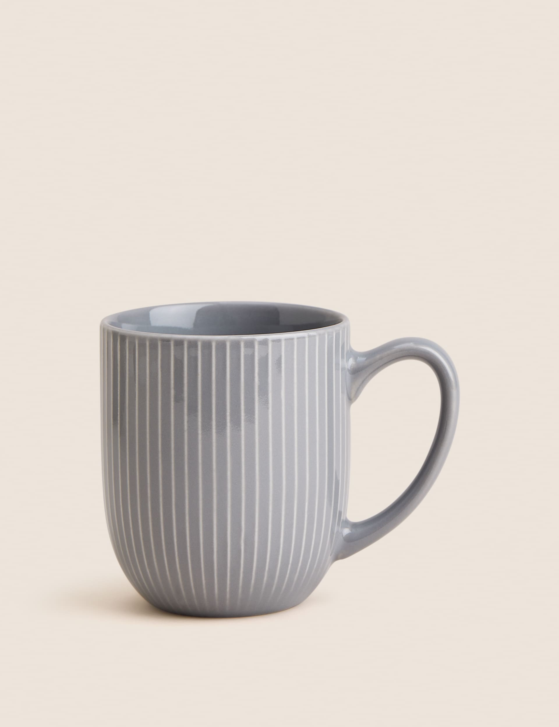 M&S Collection Set of 4 Ribbed Glazed Mugs - Grey, Blue,Grey