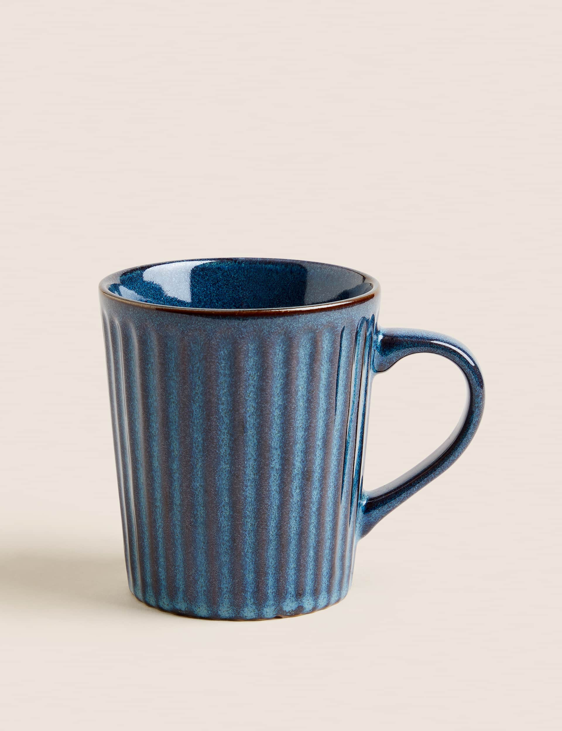 M&S Ribbed Reactive Glaze Mug - Blue, Blue