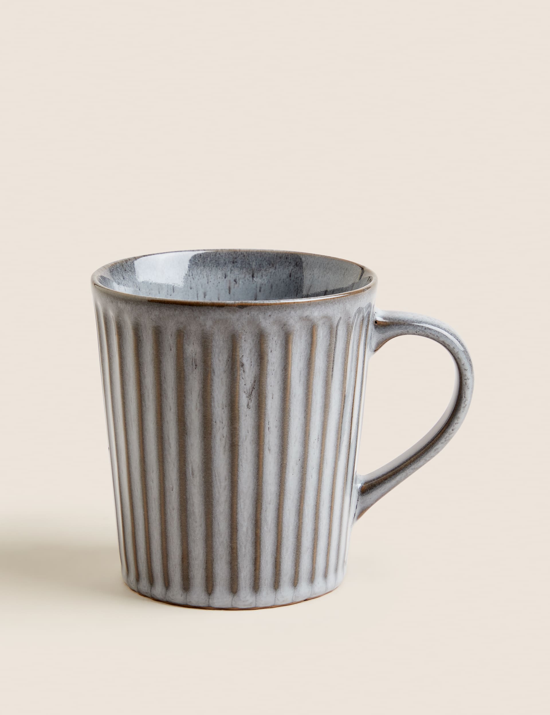 M&S Ribbed Reactive Glaze Mug - Charcoal, Charcoal,Light Grey