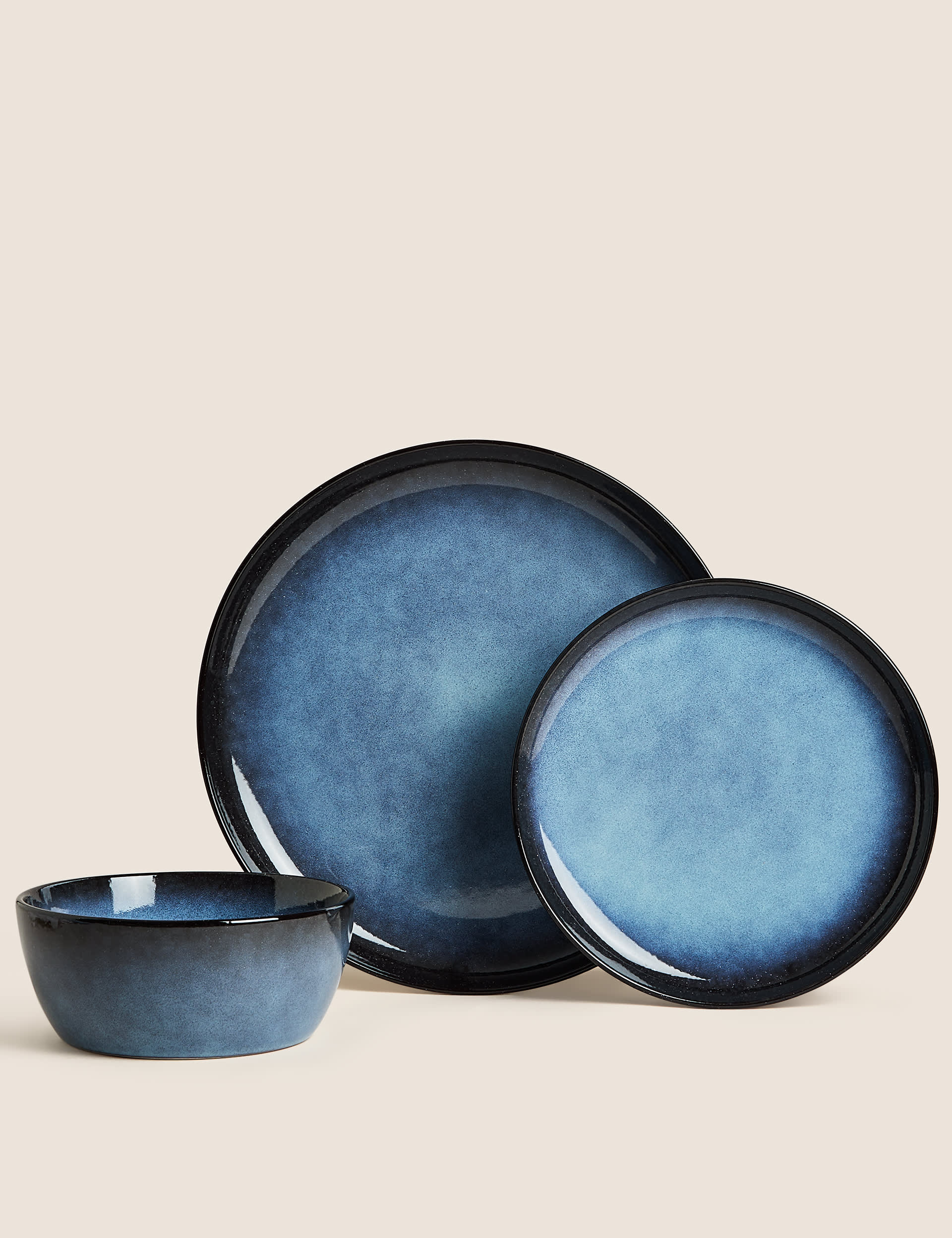 M&S 12 Piece Amberley Reactive Dinner Set - Navy, Navy,Grey