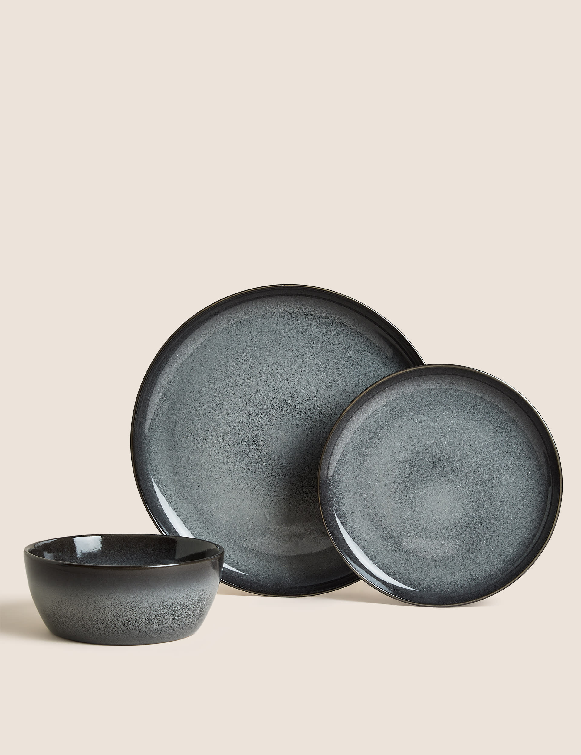 M&S 12 Piece Amberley Reactive Dinner Set - Grey, Grey,Navy