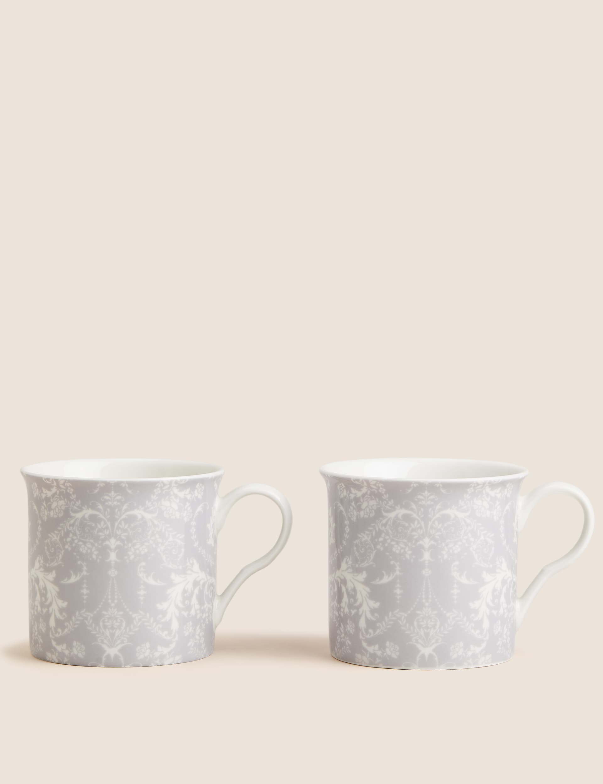 M&S Set of 2 Palace Mugs - Grey, Grey,Grey/White