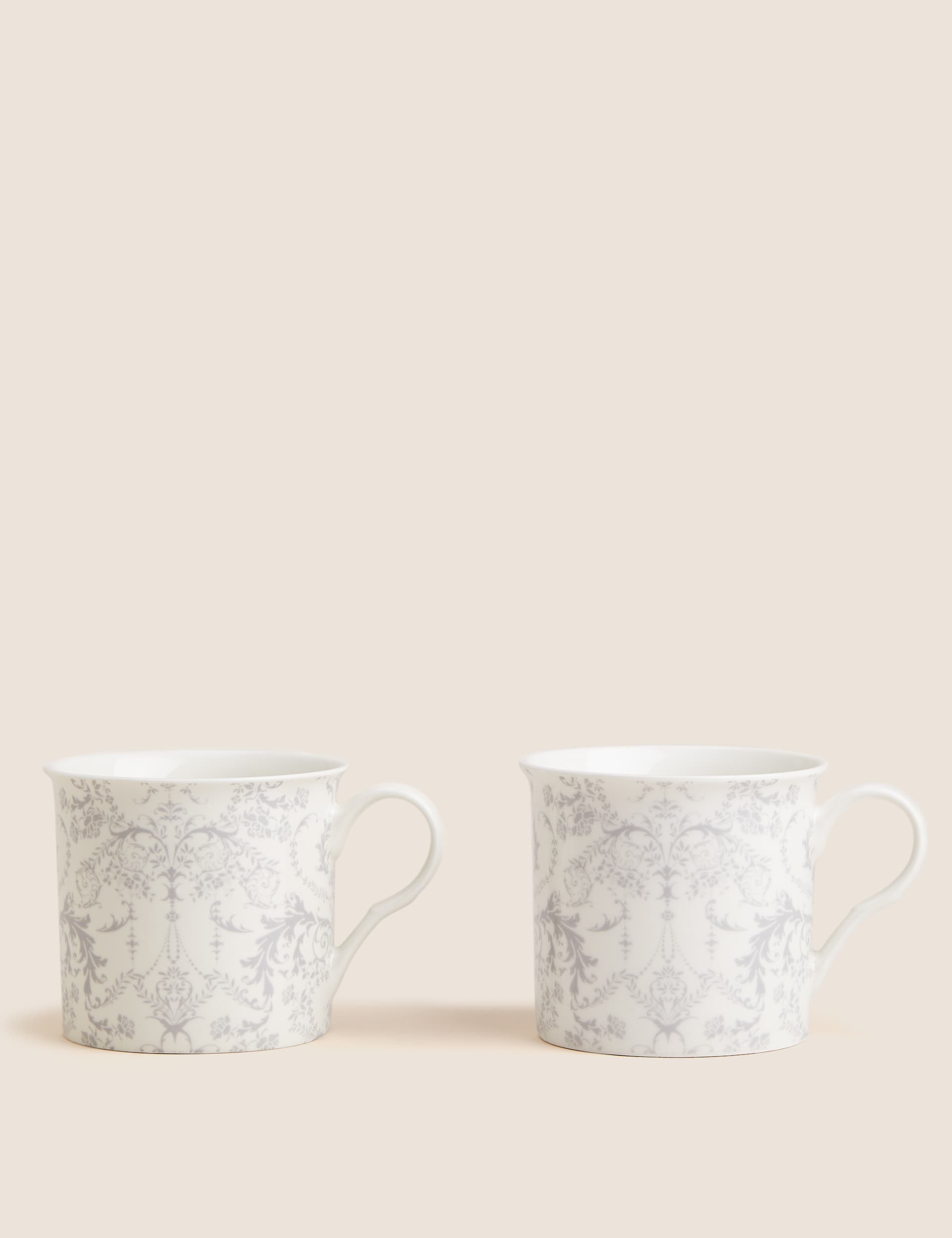 M&S Set of 2 Palace Mugs - Grey/White, Grey,Grey/White