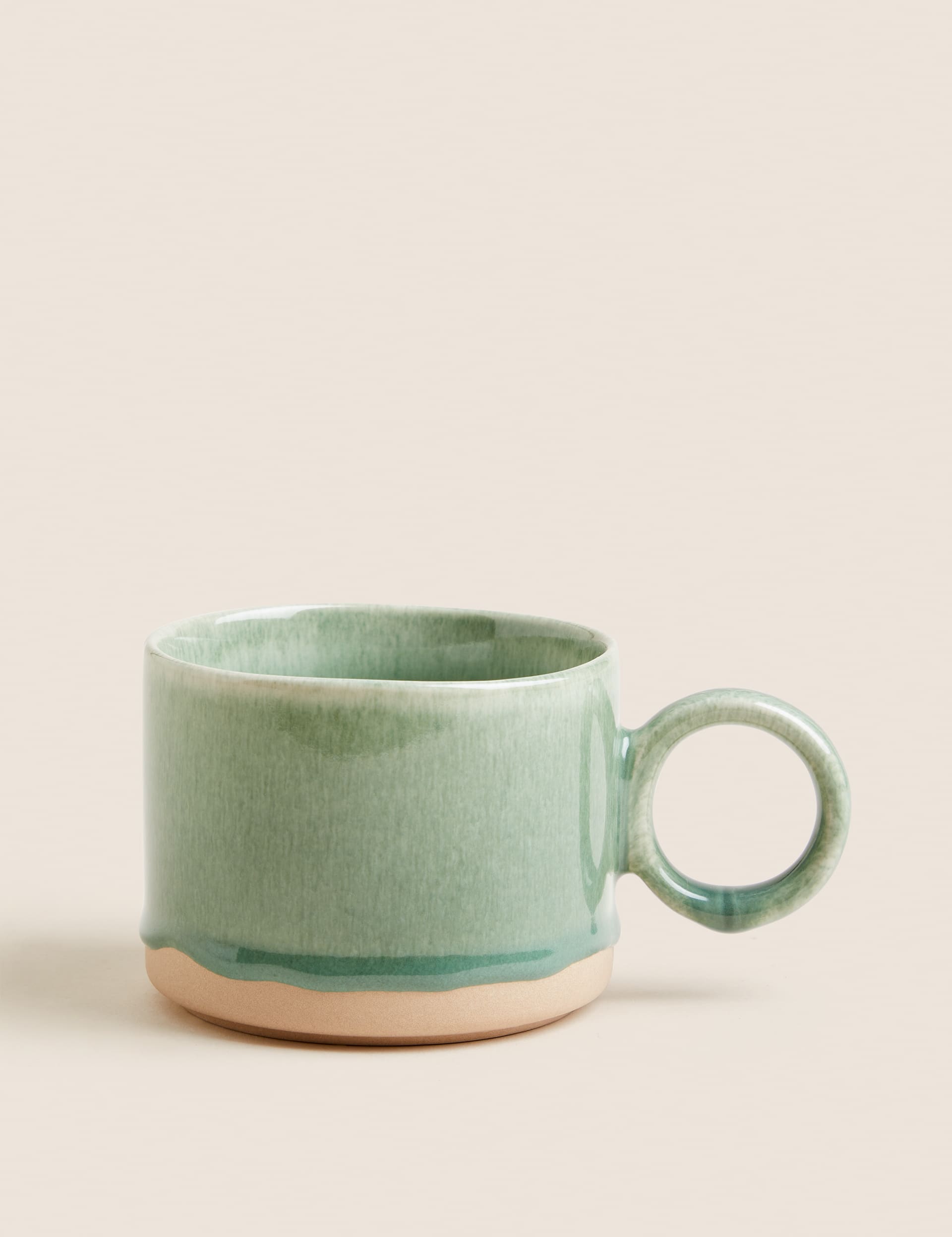 M&S X Fired Earth Stoneware Mug - Green, Charcoal,Green,Ochre,Blue