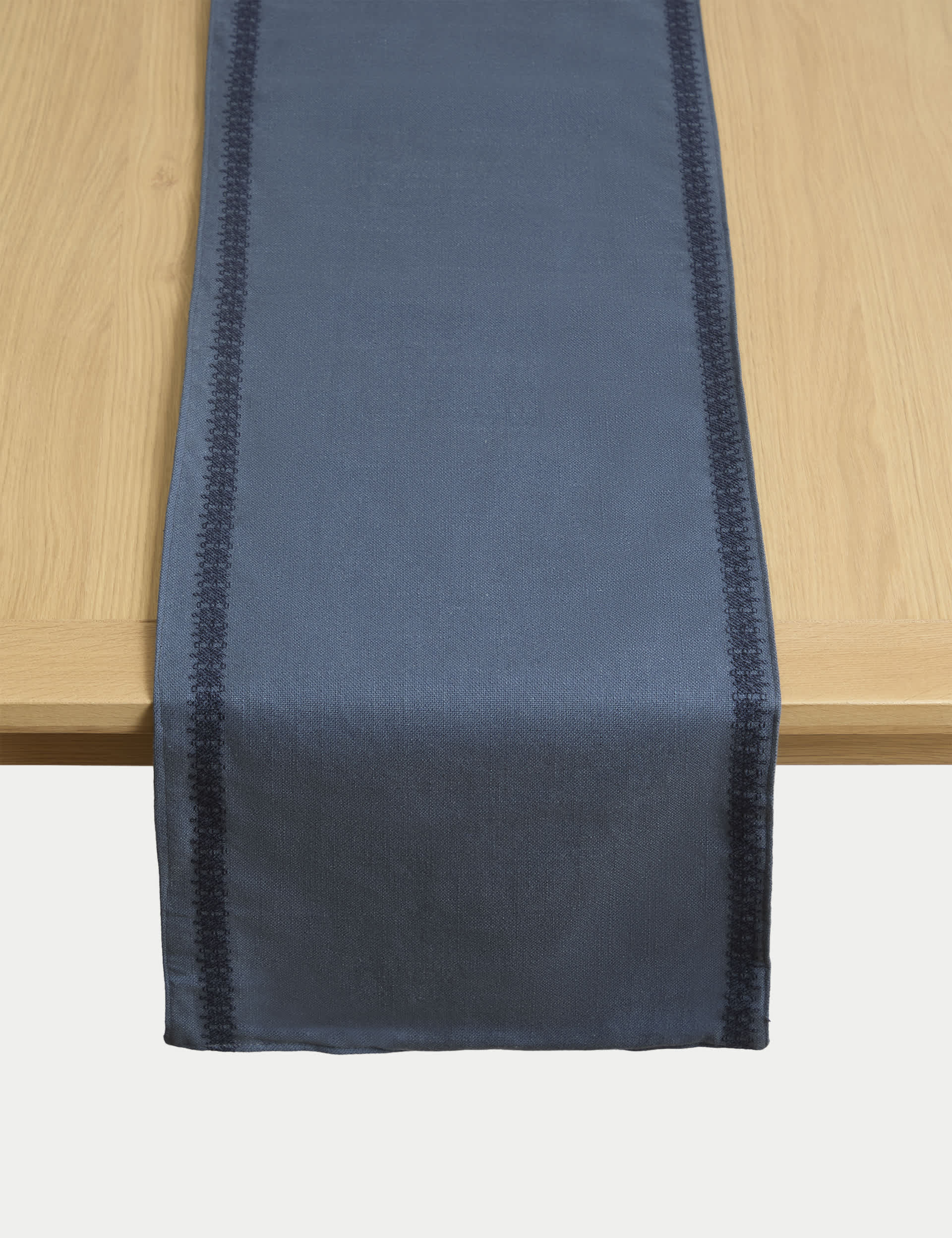 M&S X Fired Earth Pure Cotton Embroidered Table Runner - Dark Blue, Green,Ochre,Natural,Dark Blue