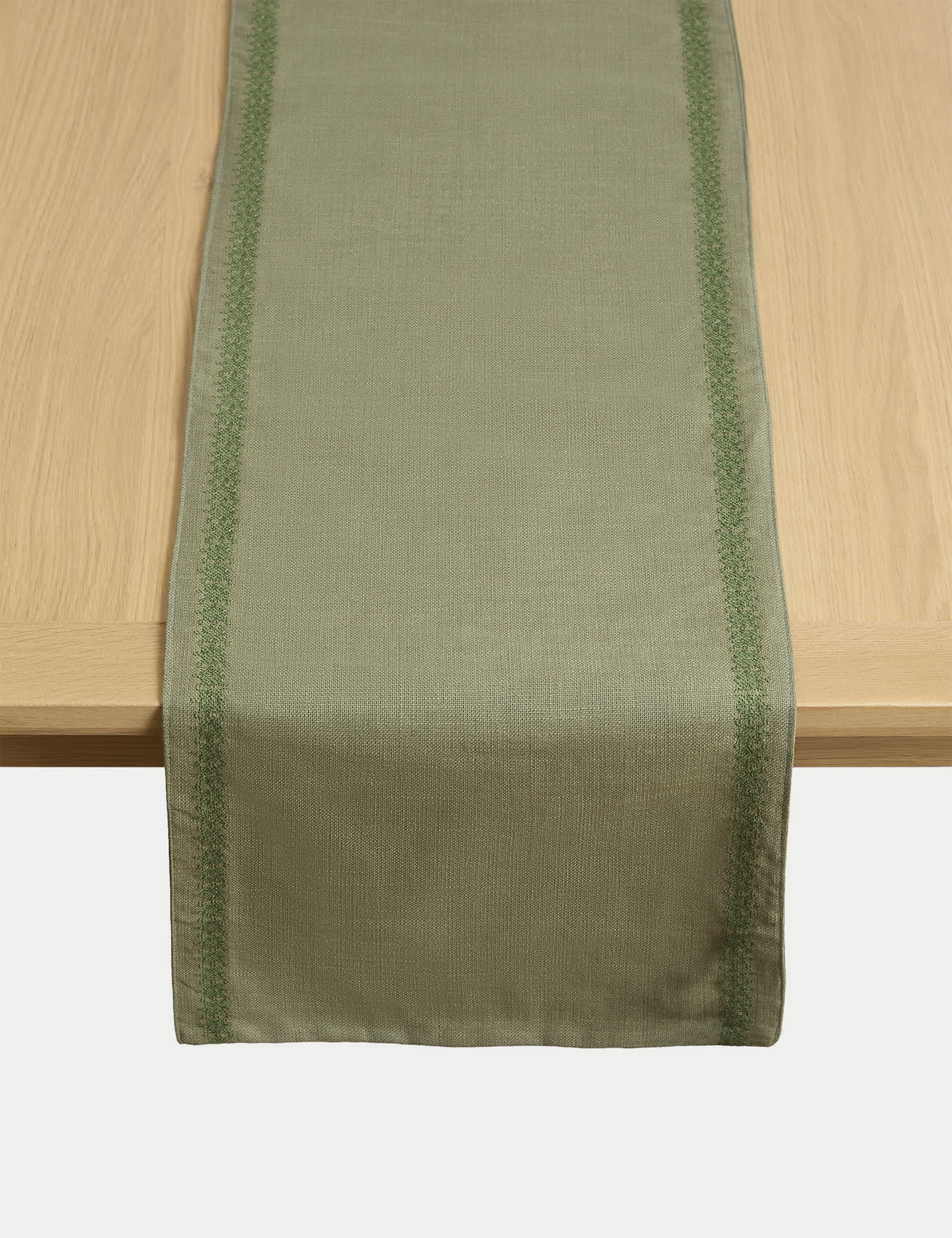 M&S Pure Cotton Embroidered Table Runner - Green, Ochre,Natural,Green,Dark Blue