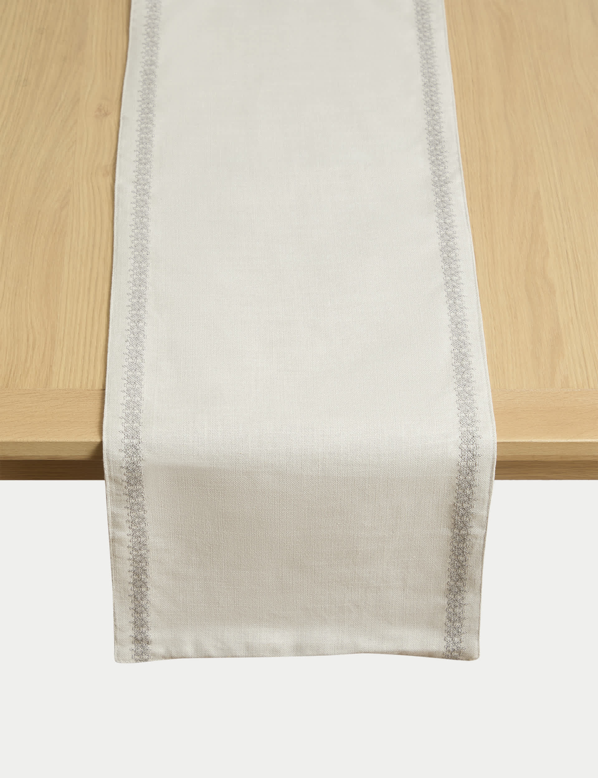 M&S X Fired Earth Pure Cotton Embroidered Table Runner - Natural, Green,Ochre,Natural,Dark Blue