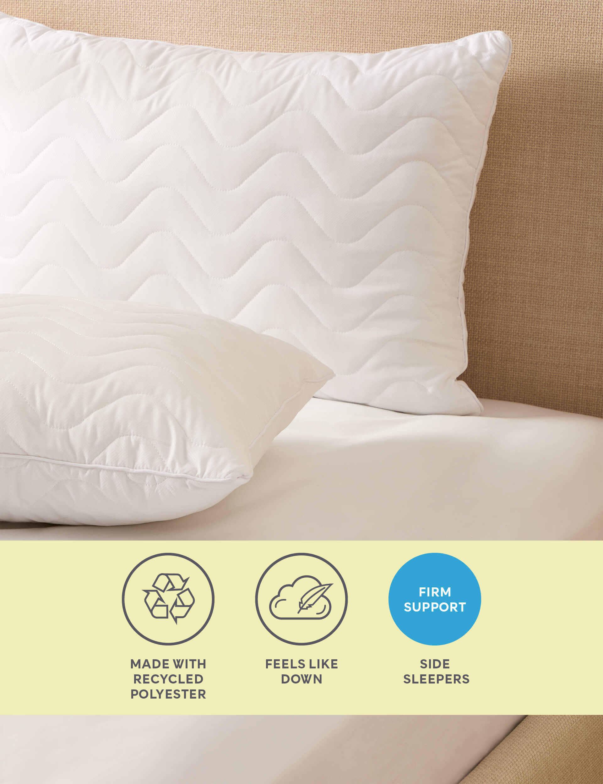 M&S 2pk Soft As Down Firm Pillows - White, White