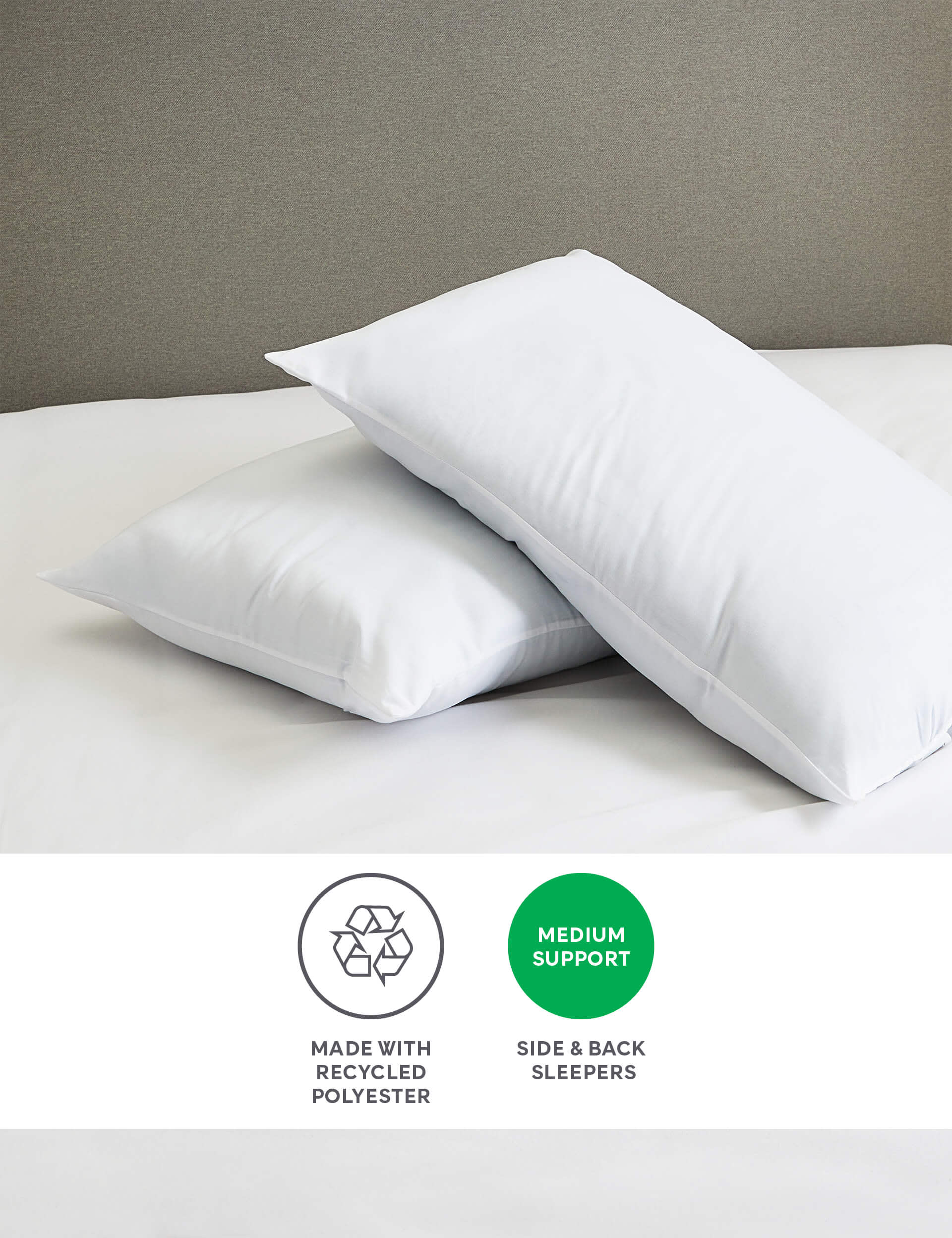 M&S 2pk Microfibre Medium Pillows - White, White