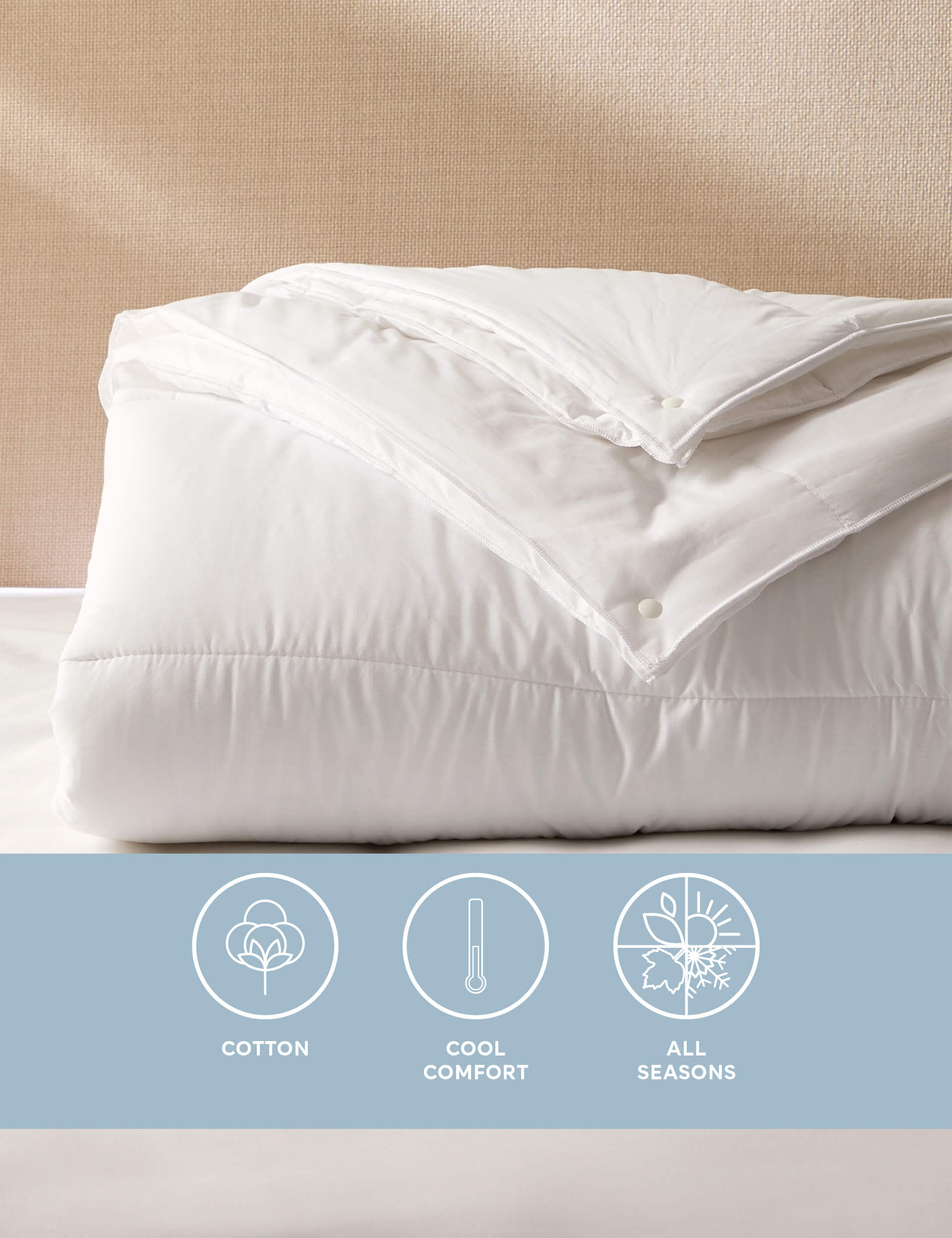 M&S Comfortably Cool 13.5 Tog All Season Duvet - 5FT - White, White