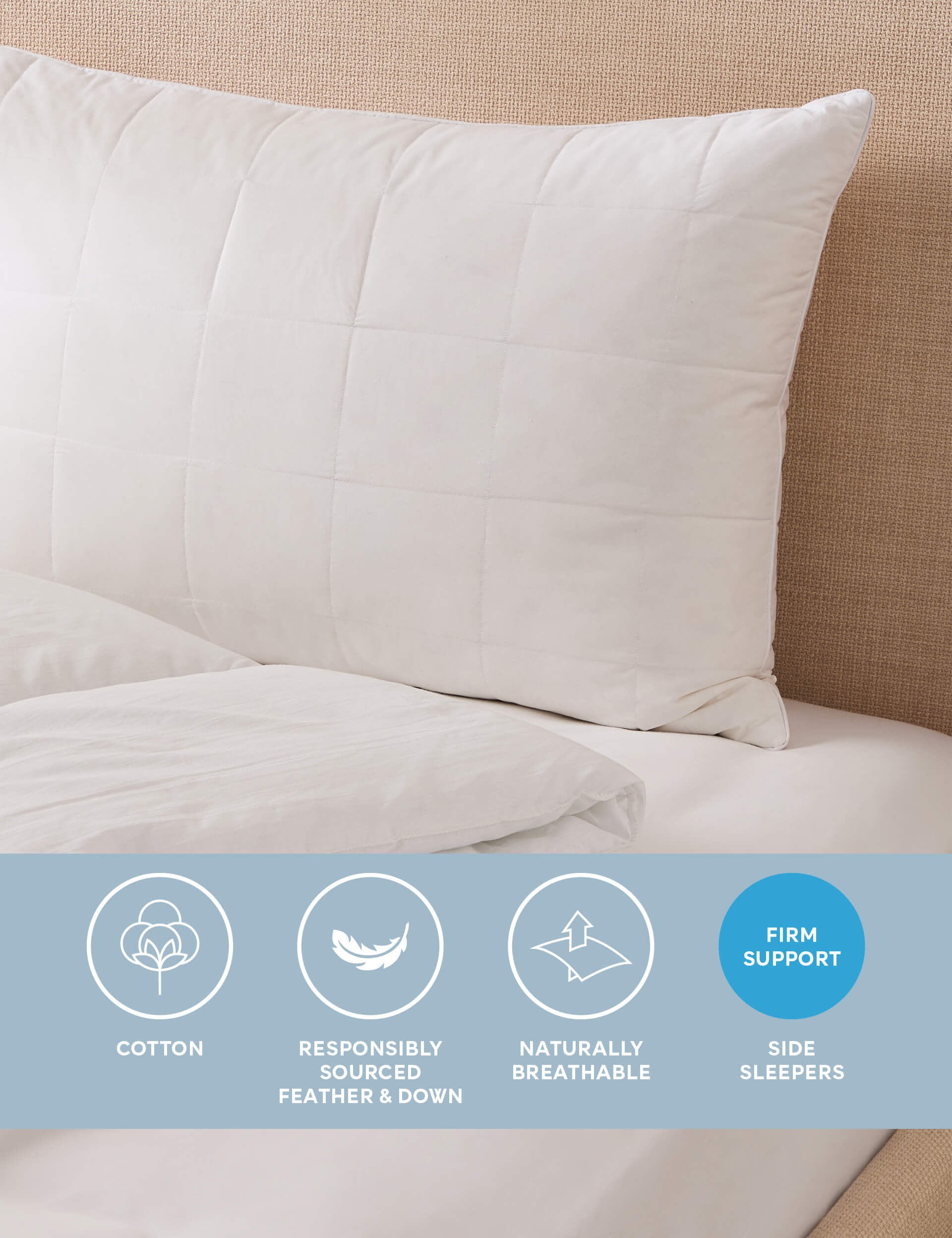 Sleep Solutions Goose Feather & Down Firm Surround Pillow - White, White