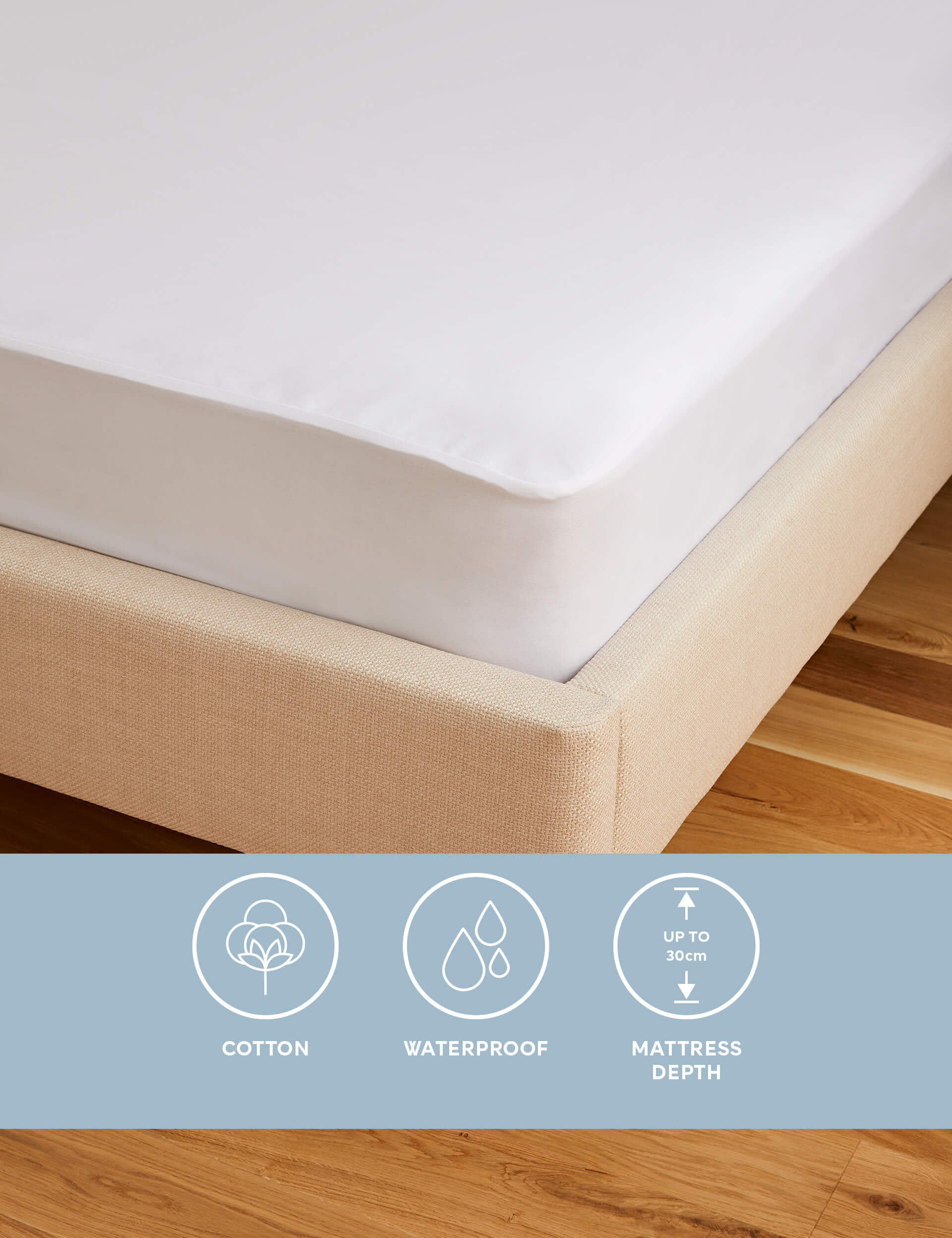 Sleep Solutions Pure Cotton Jersey Waterproof Mattress Protector - SGL - White, White