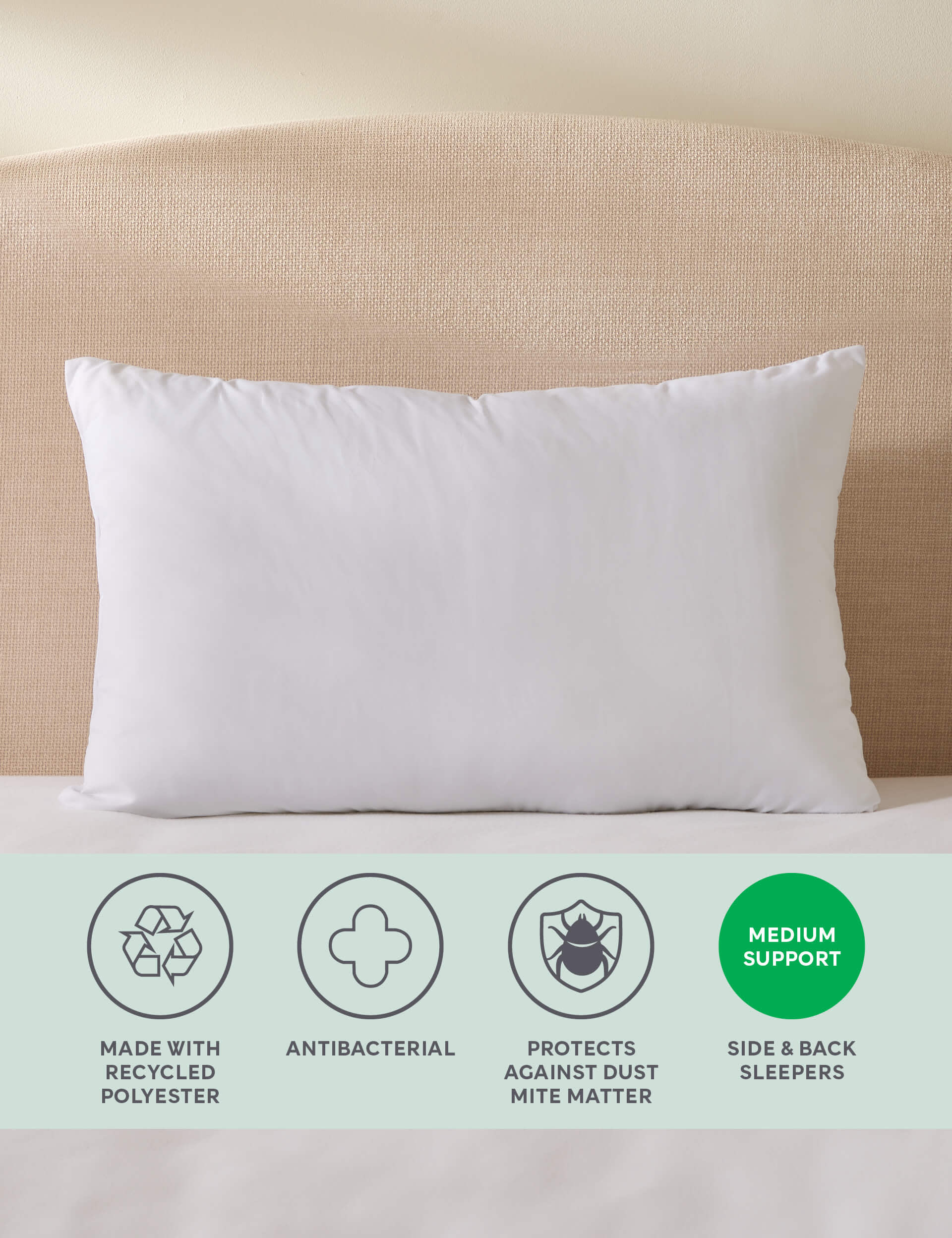 M&S 2pk Anti Allergy Plus Medium Pillows - White, White