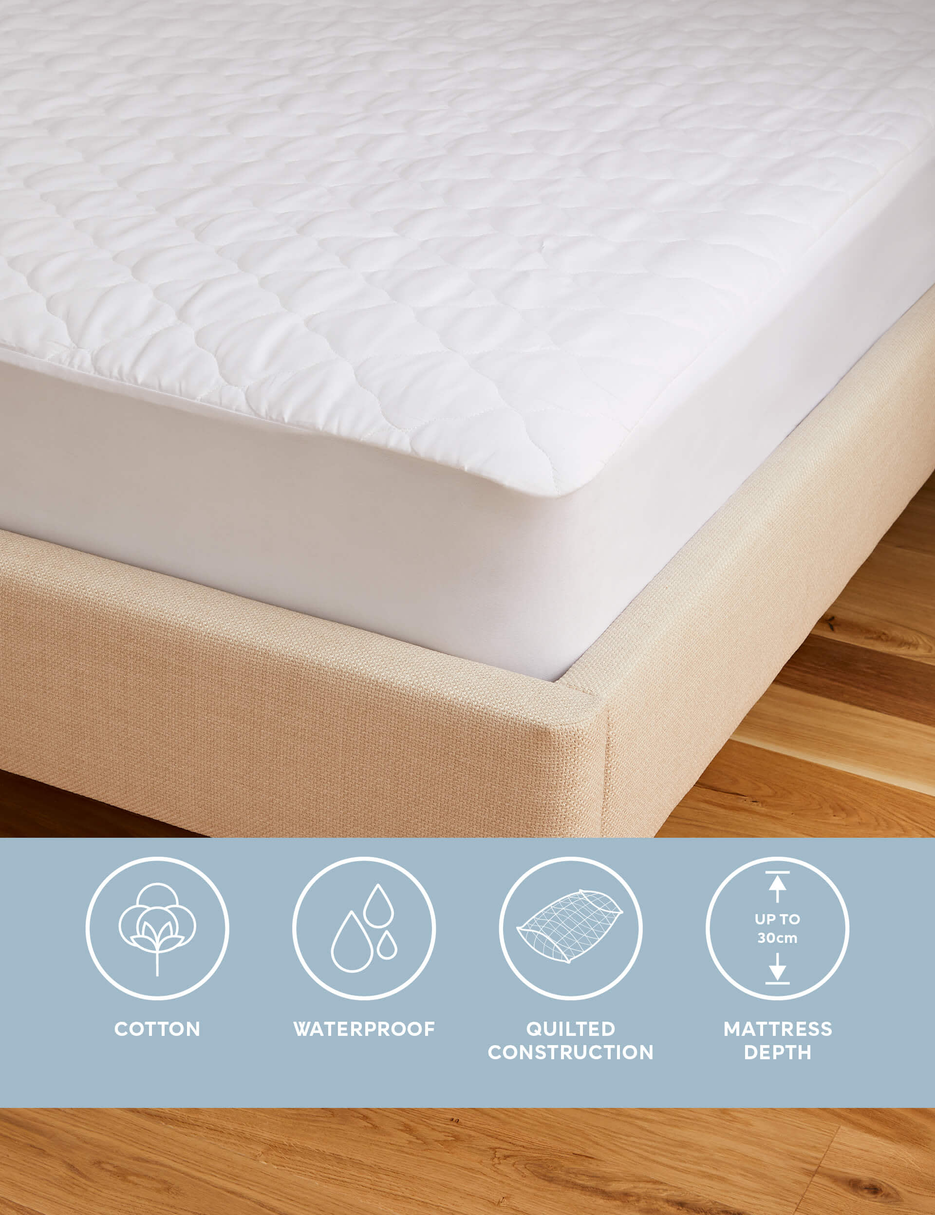 Sleep Solutions Quilted Waterproof Mattress Protector - SGL - White, White