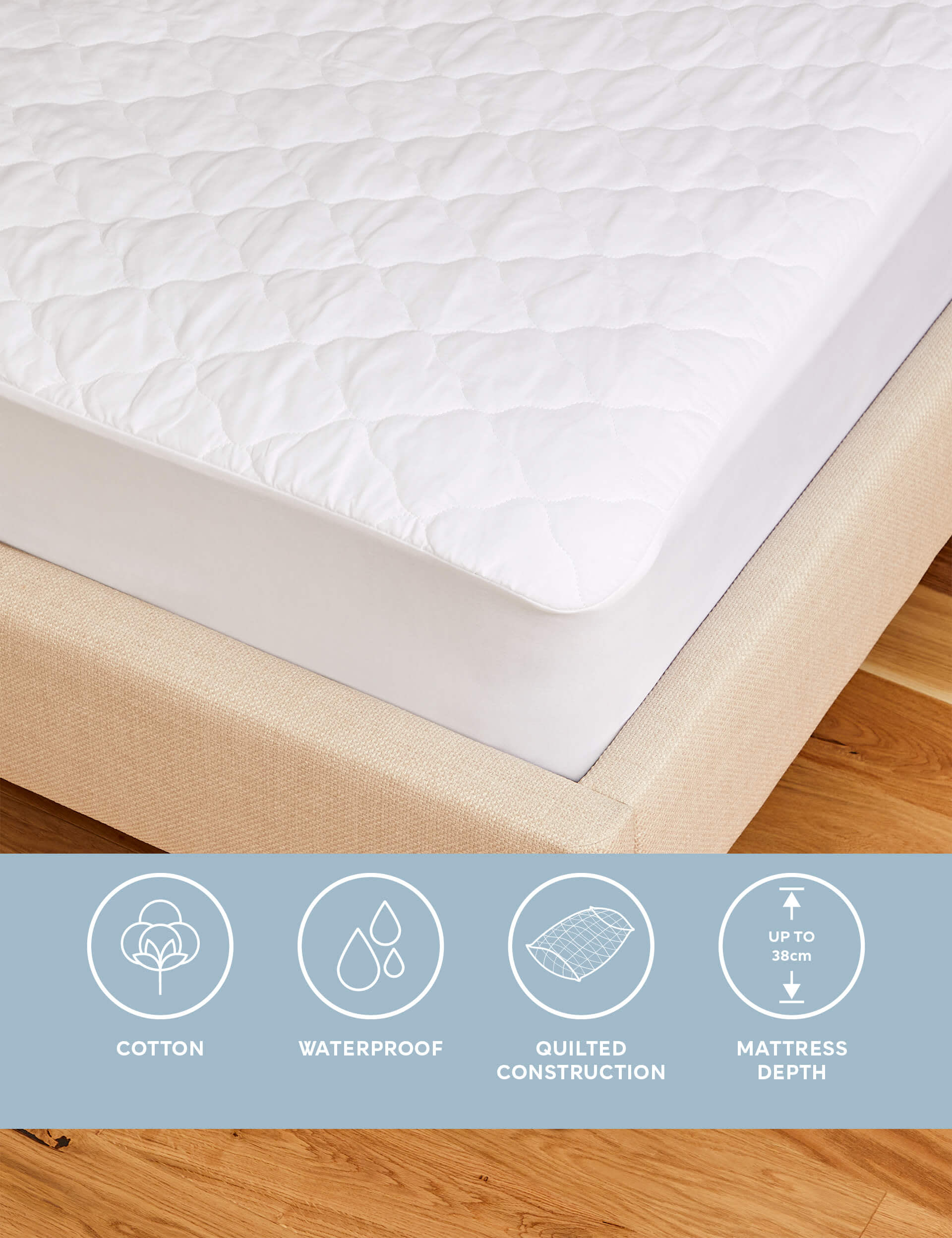 Sleep Solutions Quilted Waterproof Extra Deep Mattress Protector - DBL - White, White