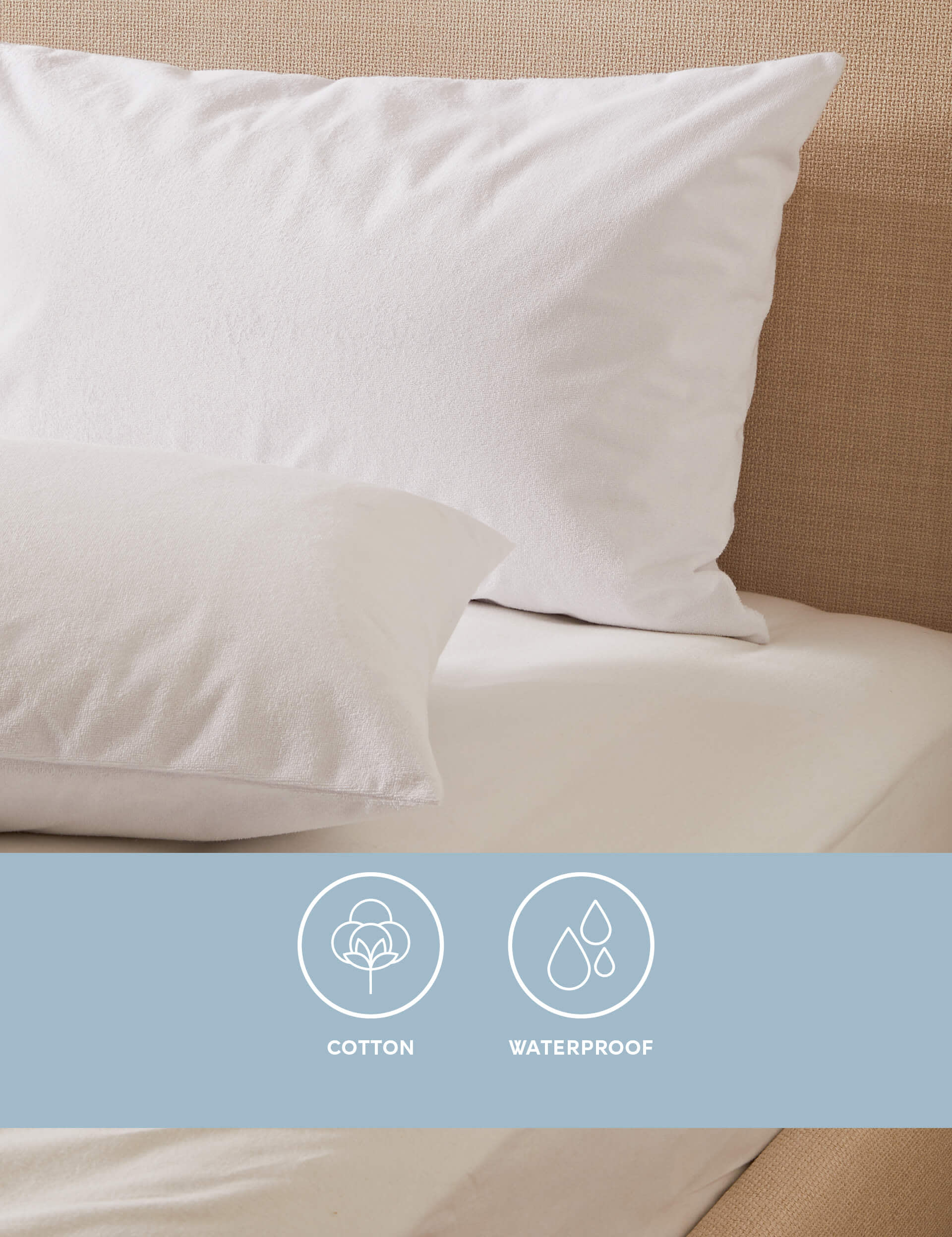 Sleep Solutions 2pk Terry Waterproof Pillow Protectors - White, White