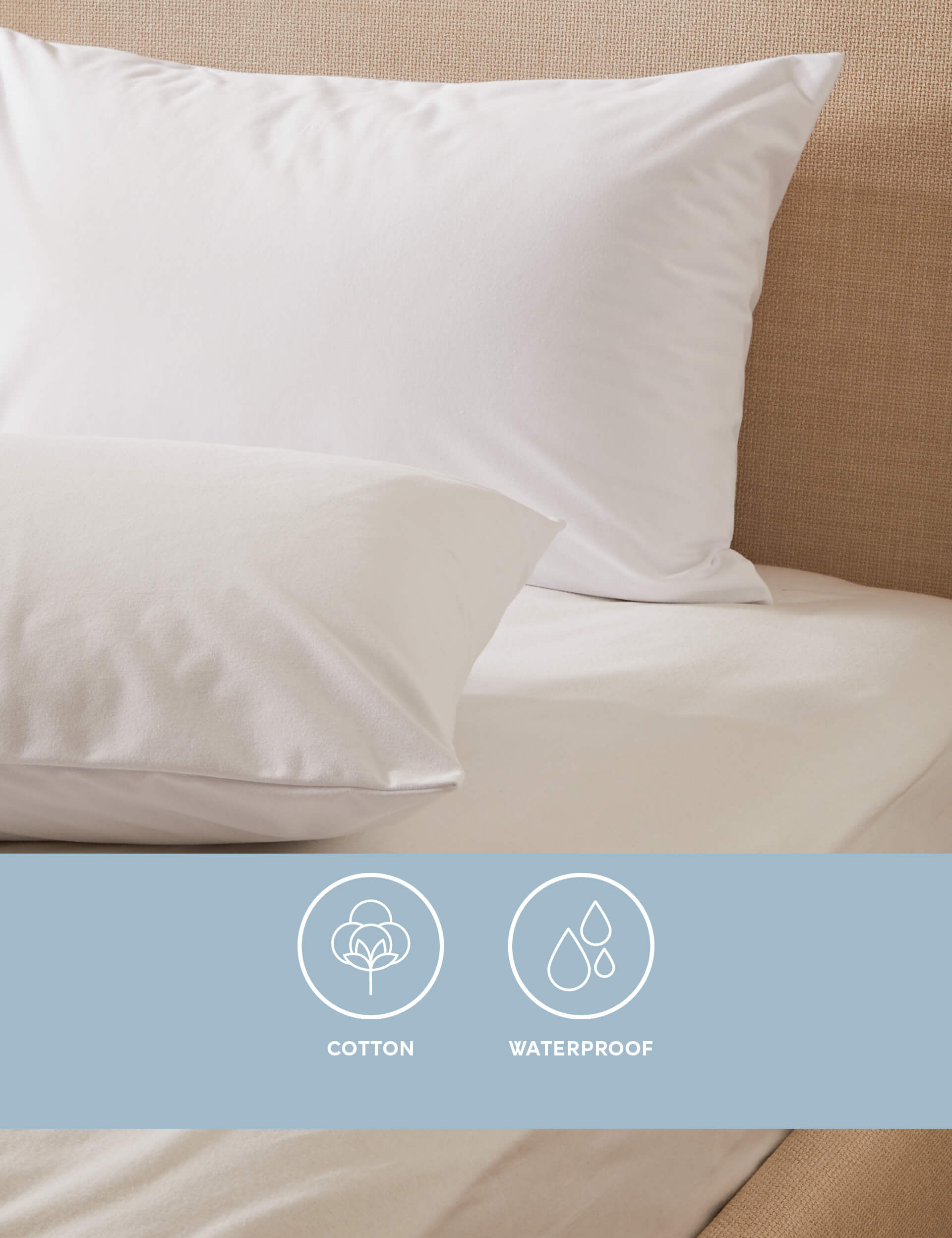 Sleep Solutions 2pk Pure Cotton Jersey Waterproof Pillow Protectors