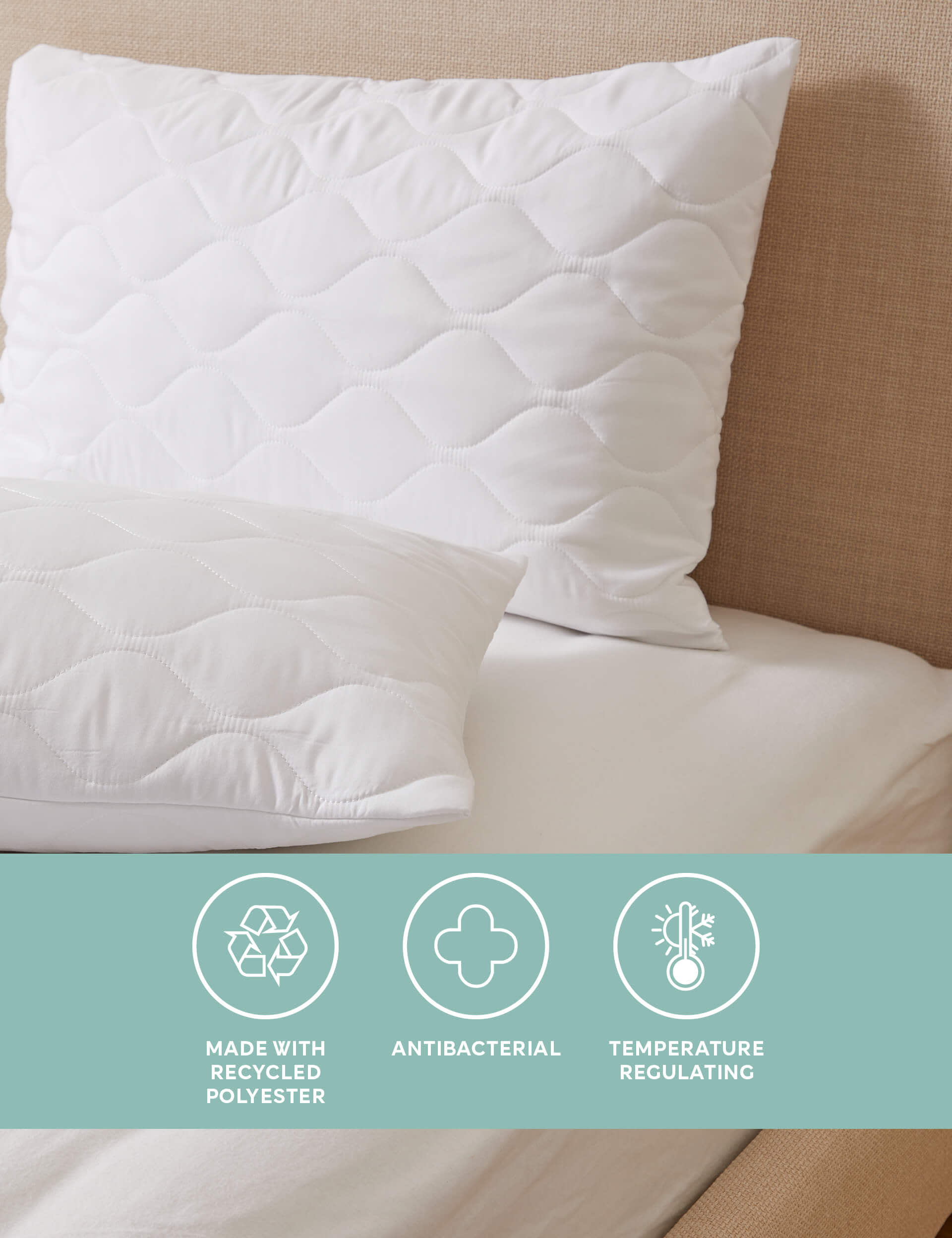 M&S 2pk Fresh & Cool Quilted Pillow Protectors - White, White