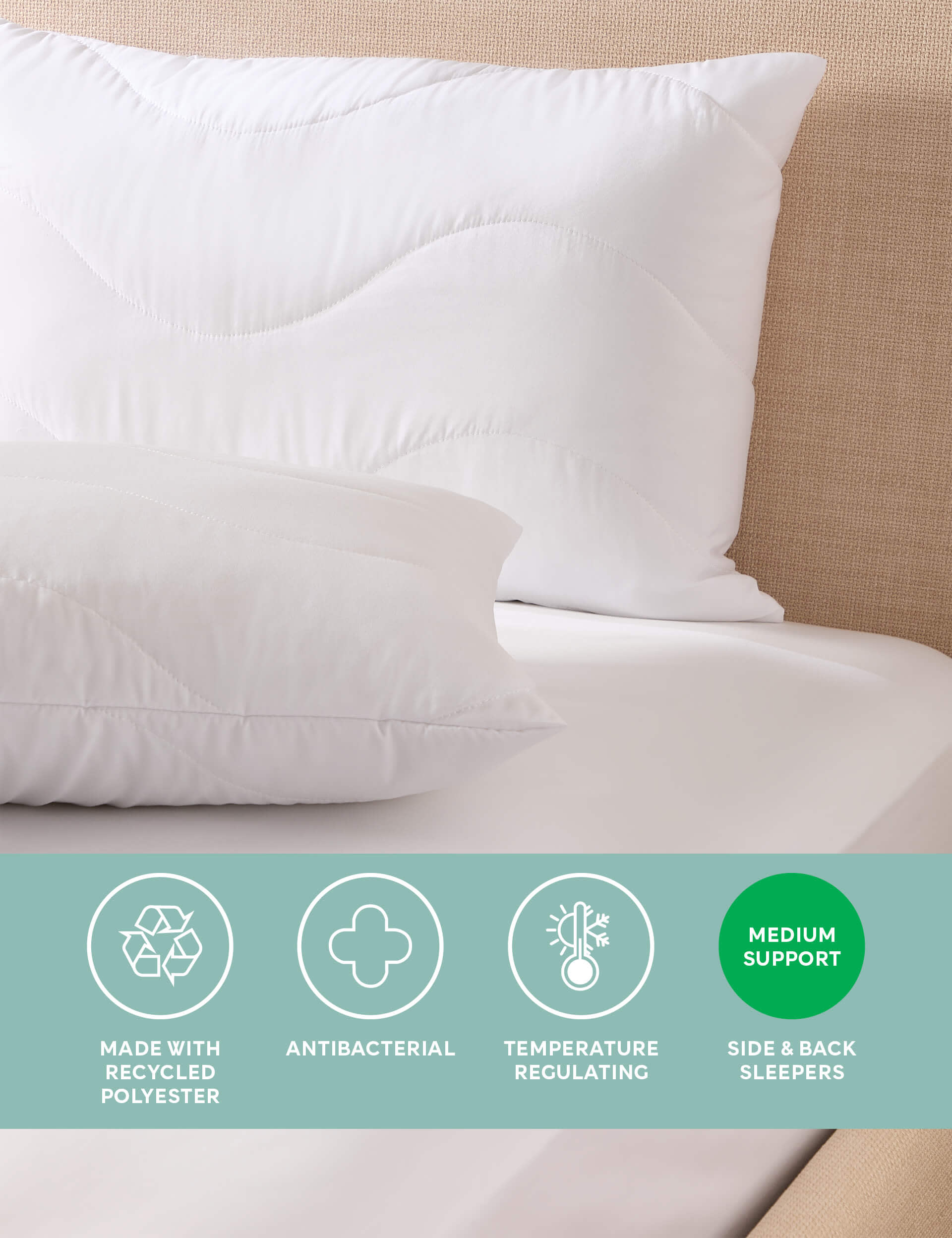 M&S 2pk Fresh & Cool Medium Pillows - White, White