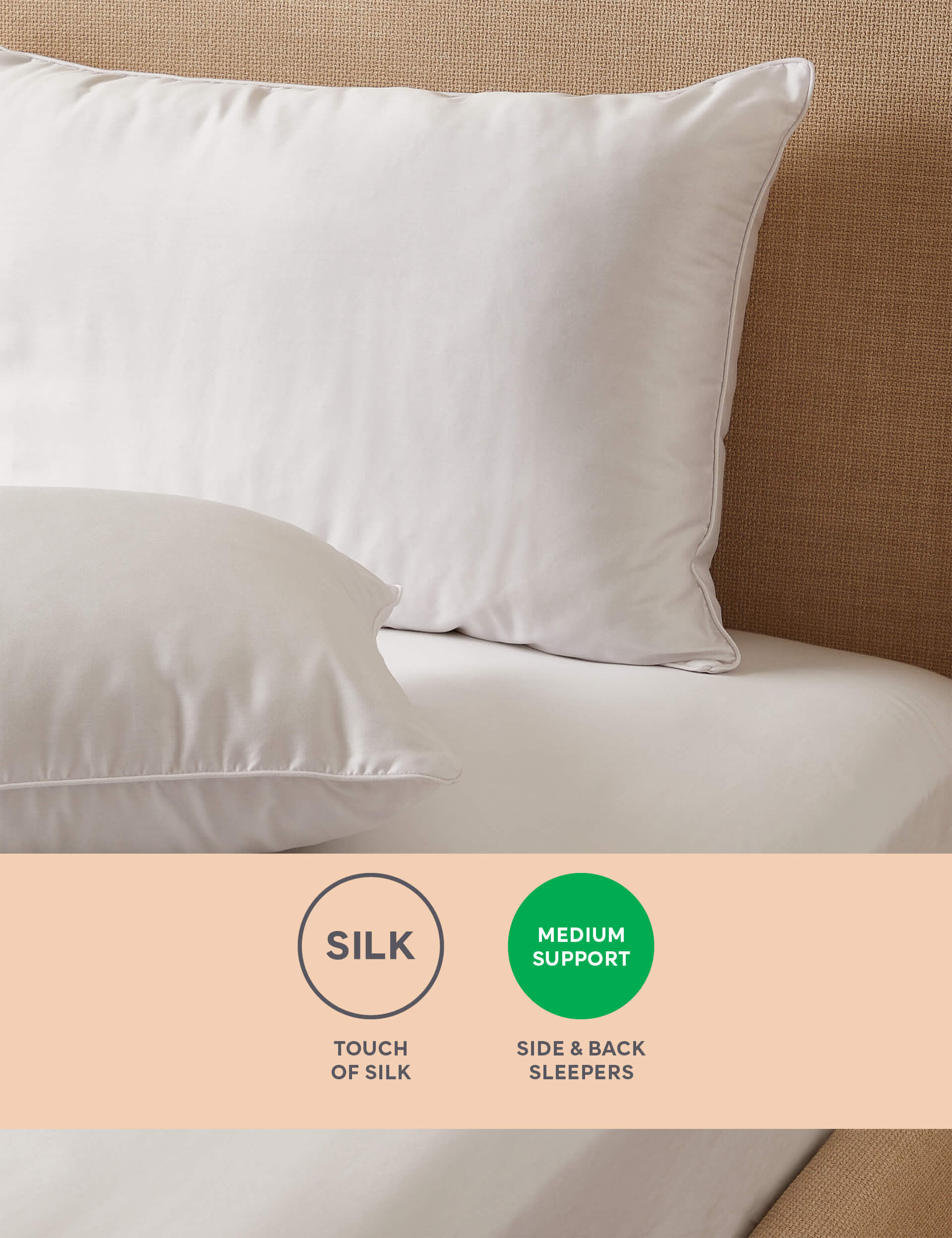 M&S 2pk Touch of Silk Medium Pillows - White, White